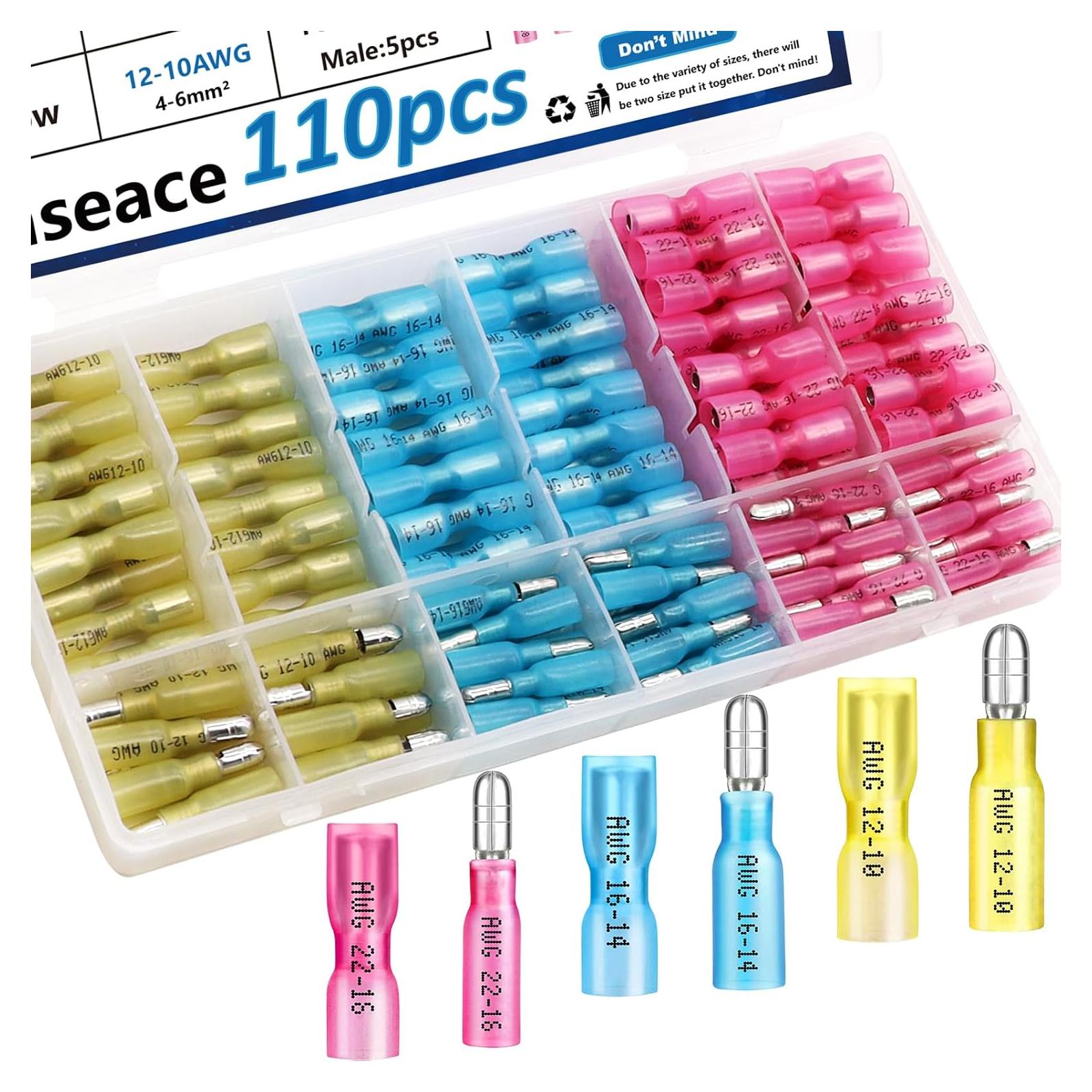 Kit de Conectores Bullet 110Pcs smseace AWG 22-10 Impermeables