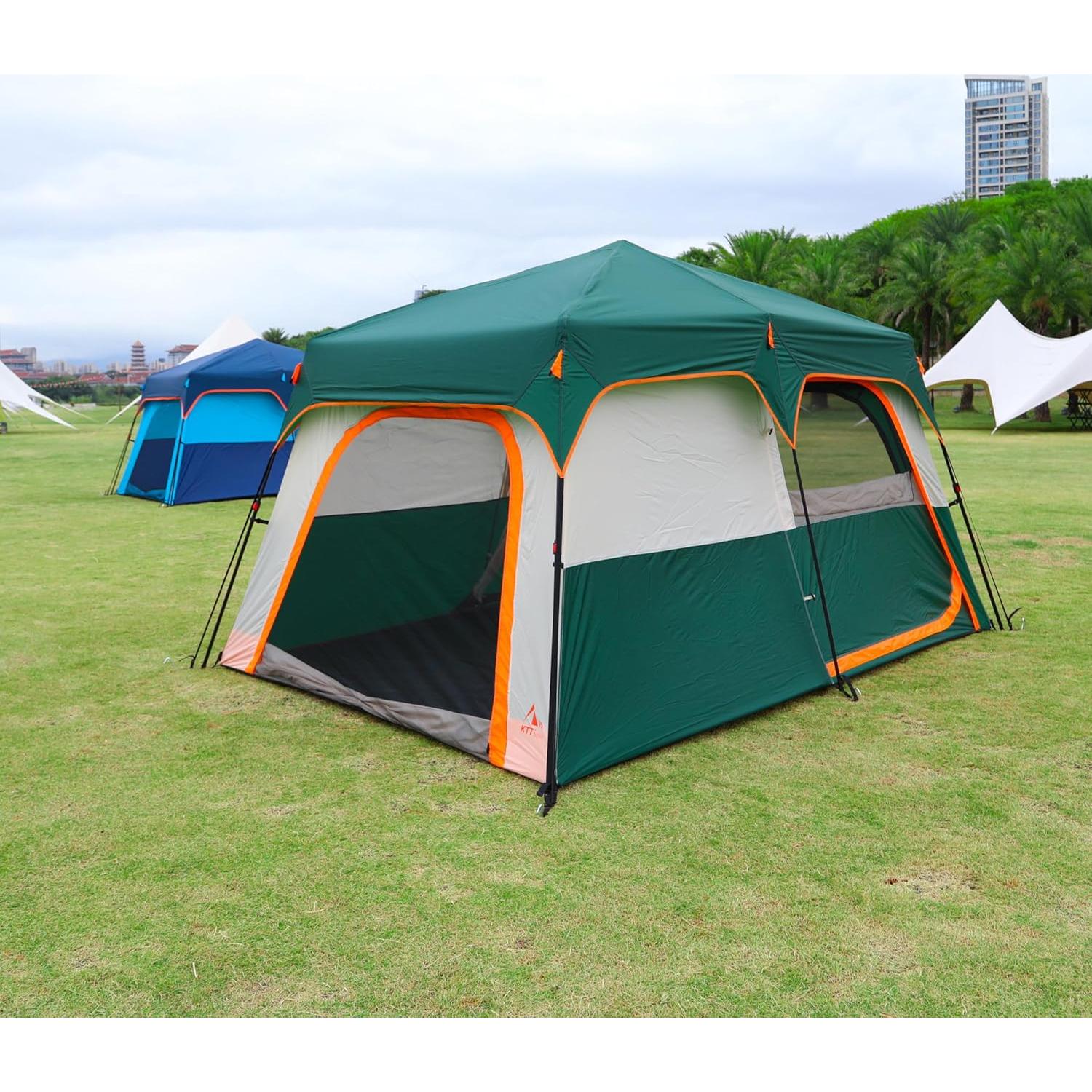 Carpa KTT Instantánea 6 Personas Verde, 2 Habitaciones, Impermeable