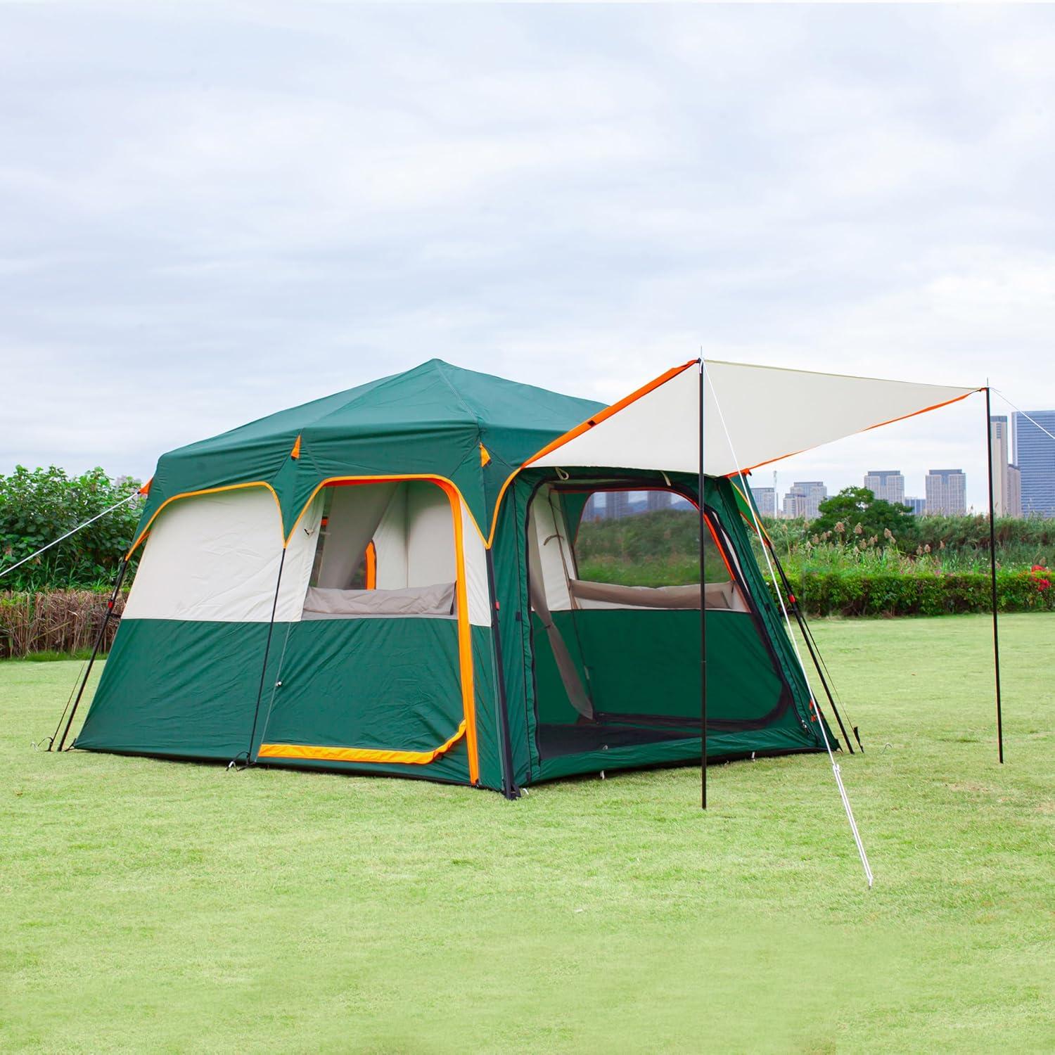 Carpa KTT Instantánea 6 Personas Verde, 2 Habitaciones, Impermeable