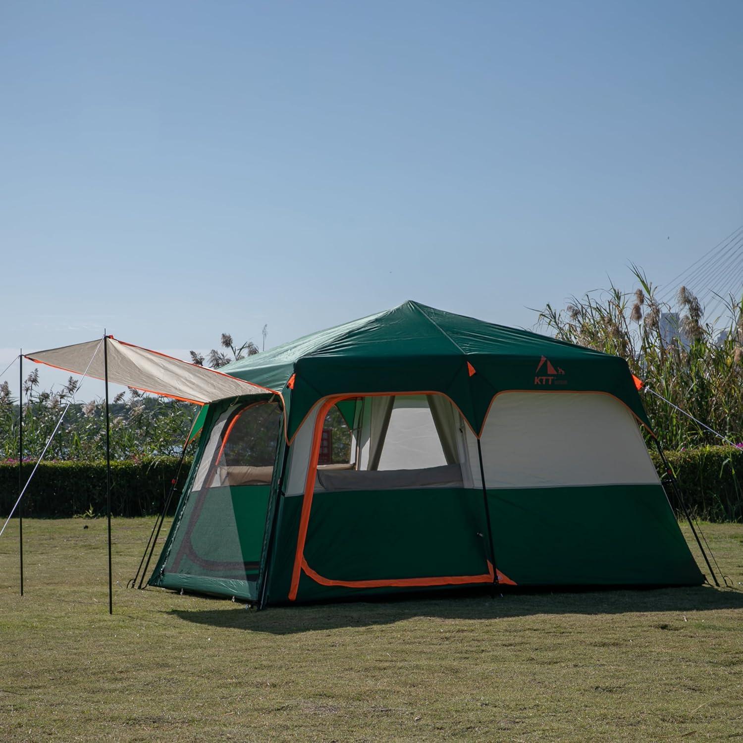 Carpa KTT Instantánea 6 Personas Verde, 2 Habitaciones, Impermeable