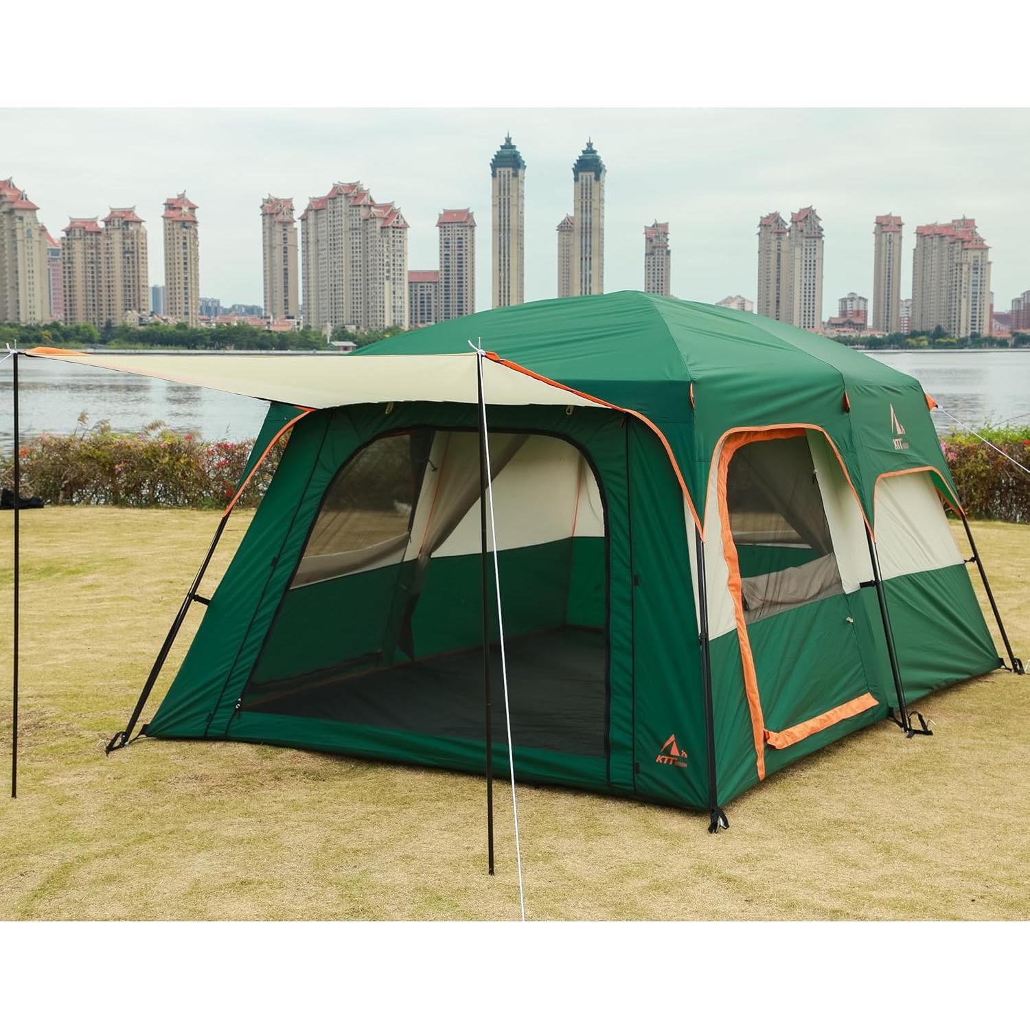 Carpa KTT Grande para 10 Personas, Impermeable, 3 Habitaciones