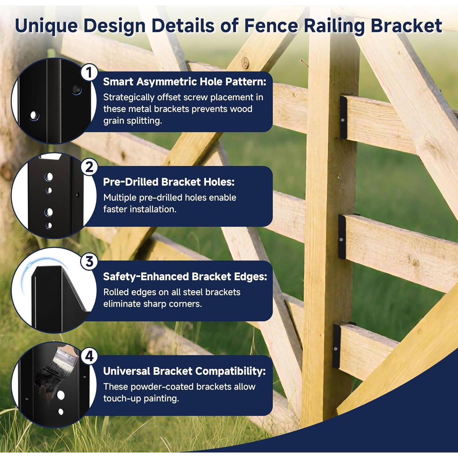 20 Soportes para Cercas 2x4 Fadachai - Acero Recubierto Negro