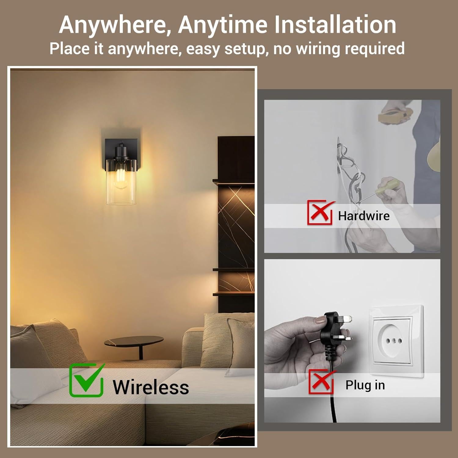 Aplique de Pared Inalámbrico Kimjo con Control Remoto USB 25.9cm