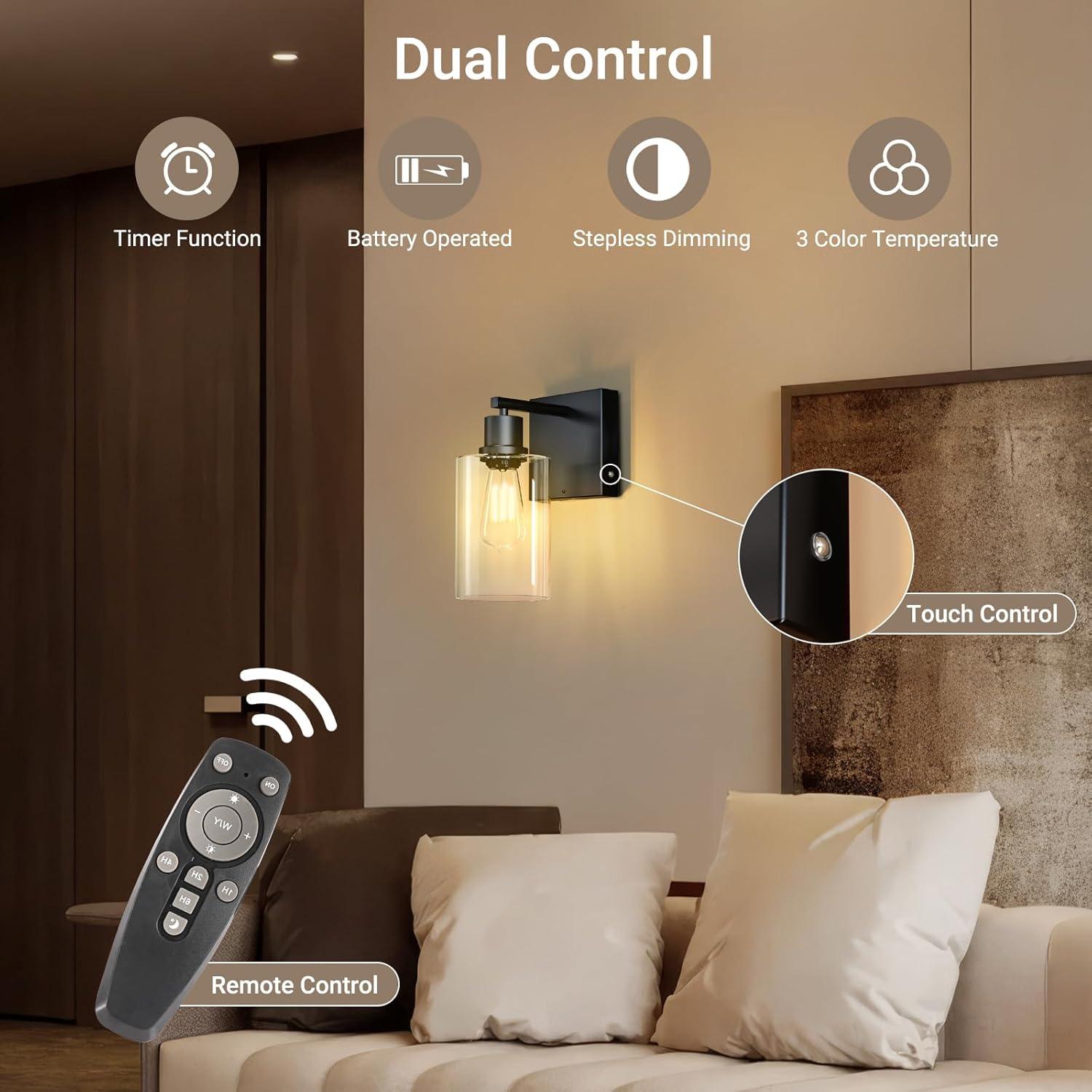 Aplique de Pared Inalámbrico Kimjo con Control Remoto USB 25.9cm