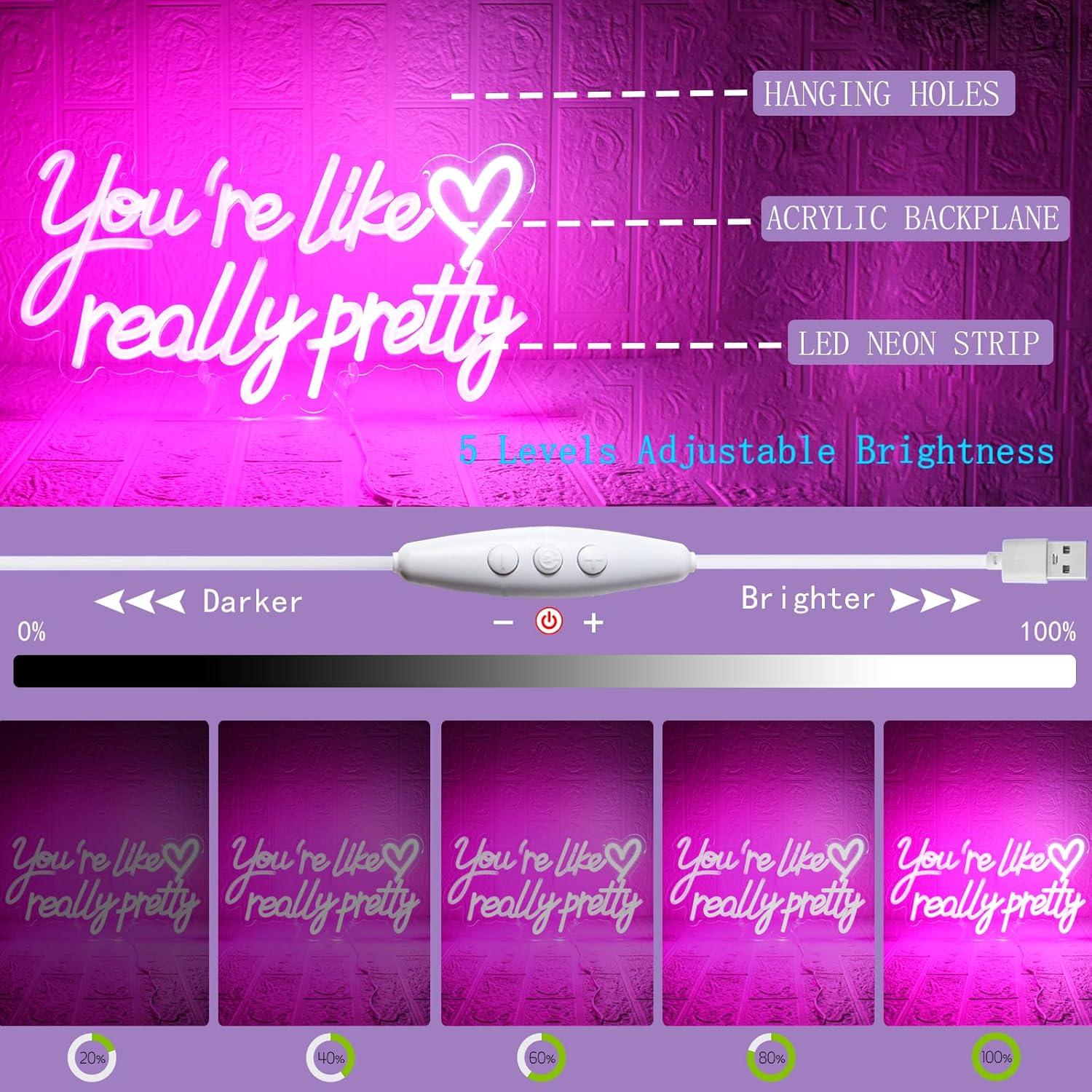 Señal de Neón LED Rosa Eres Como Realmente Bonita 42x22cm