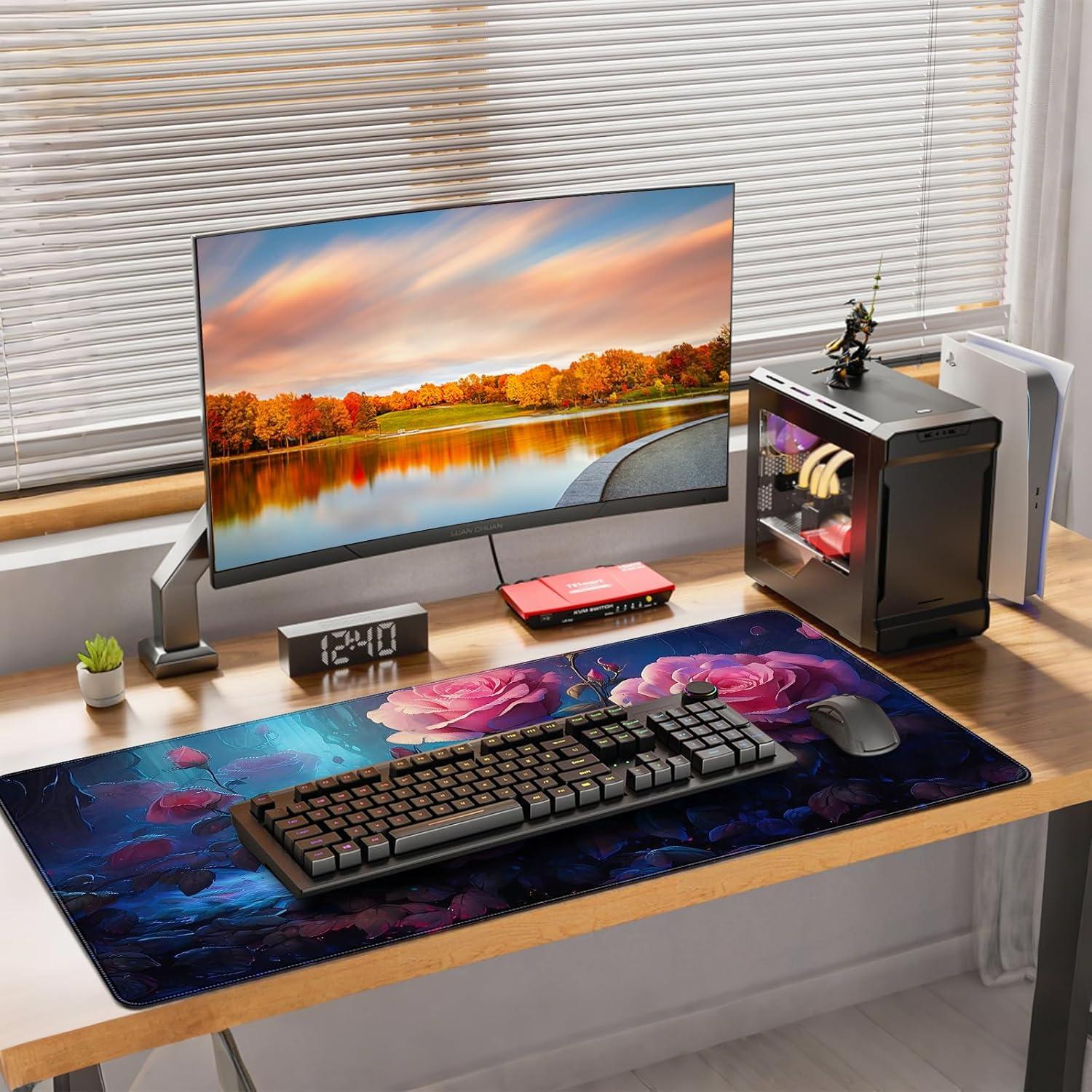 Alfombrilla de Ratón Gaming XXL YUANSM Rosas en Flor 90x40cm