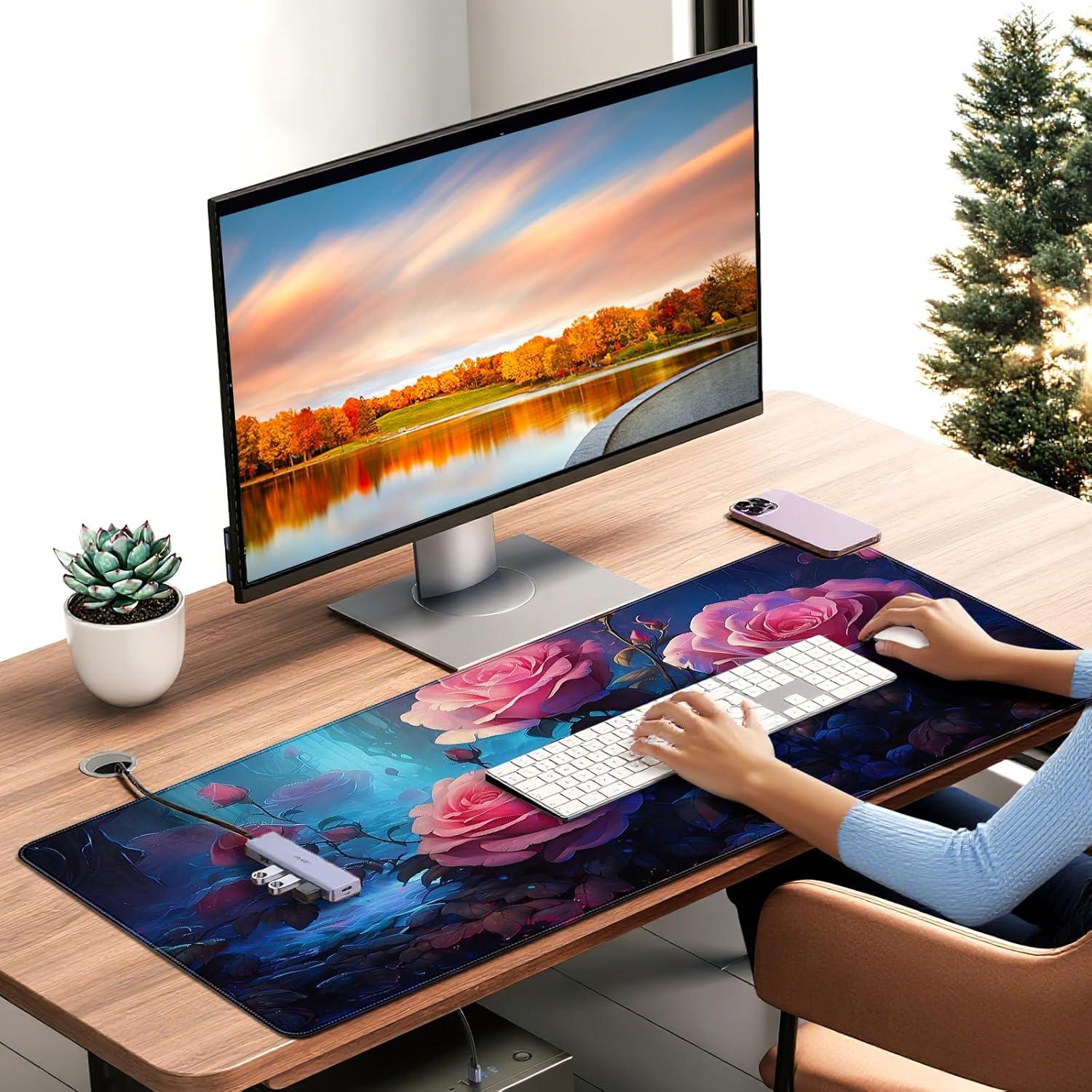 Alfombrilla de Ratón Gaming XXL YUANSM Rosas en Flor 90x40cm