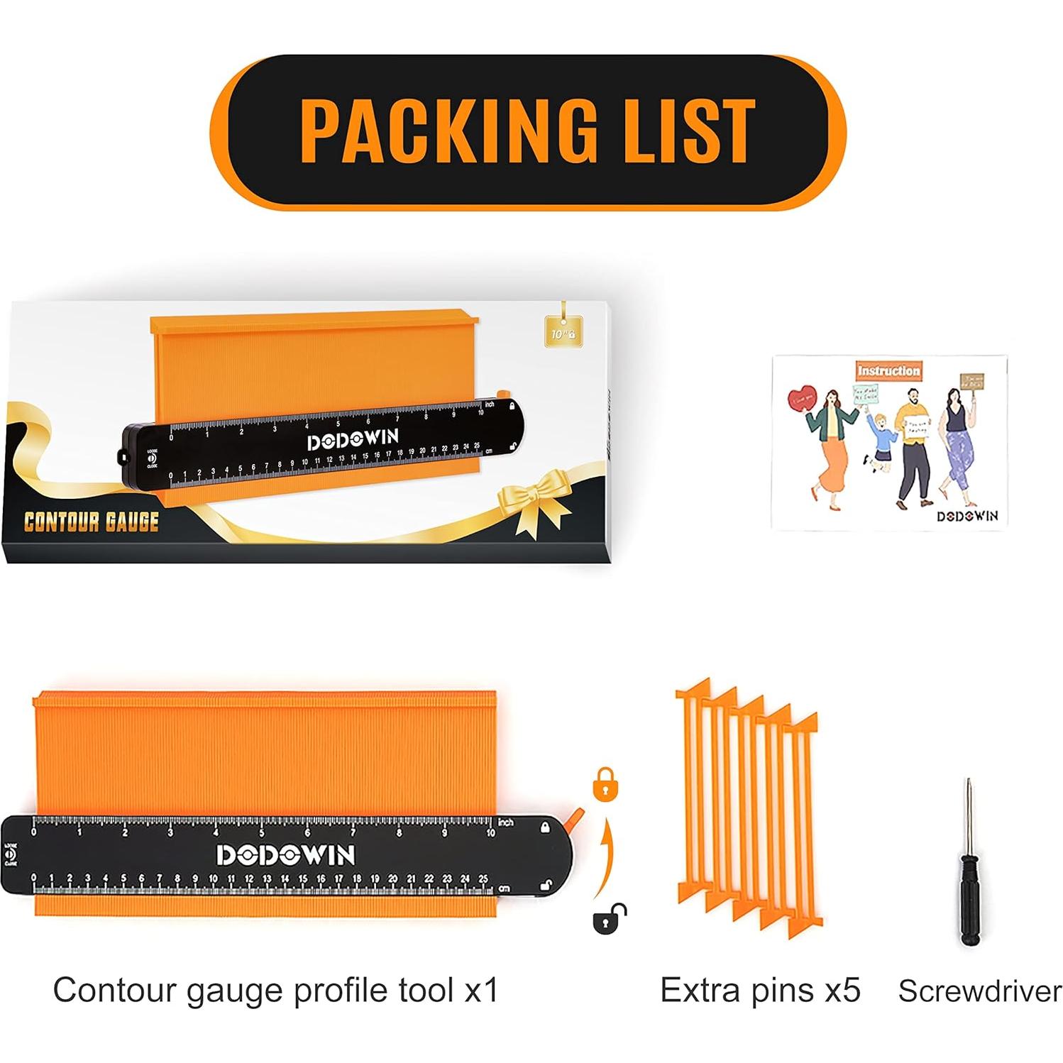 Medidor de Contorno con Bloqueo Dodowin 10 Pulgadas Naranja