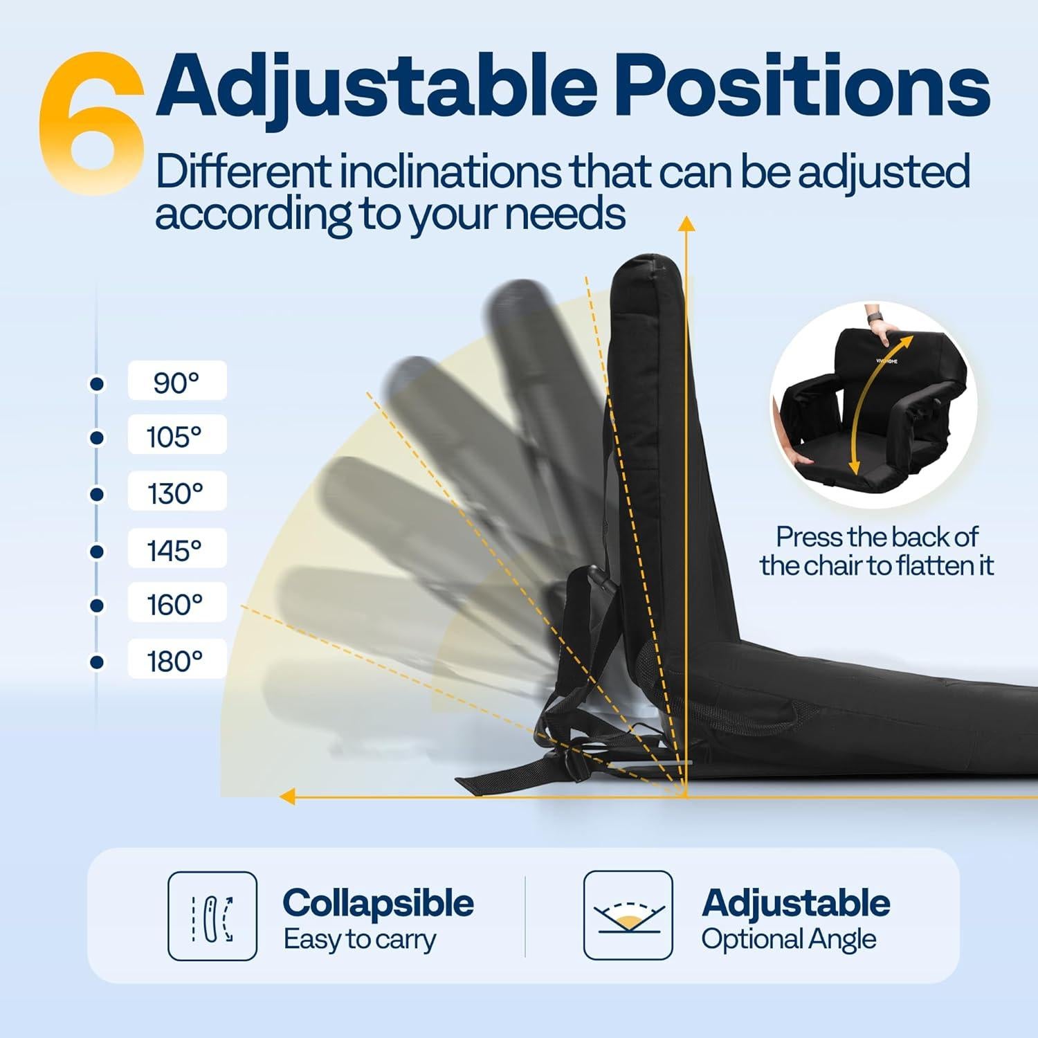 Silla de Estadio Plegable VIVOHOME 20" con Respaldo y Apoyabrazos