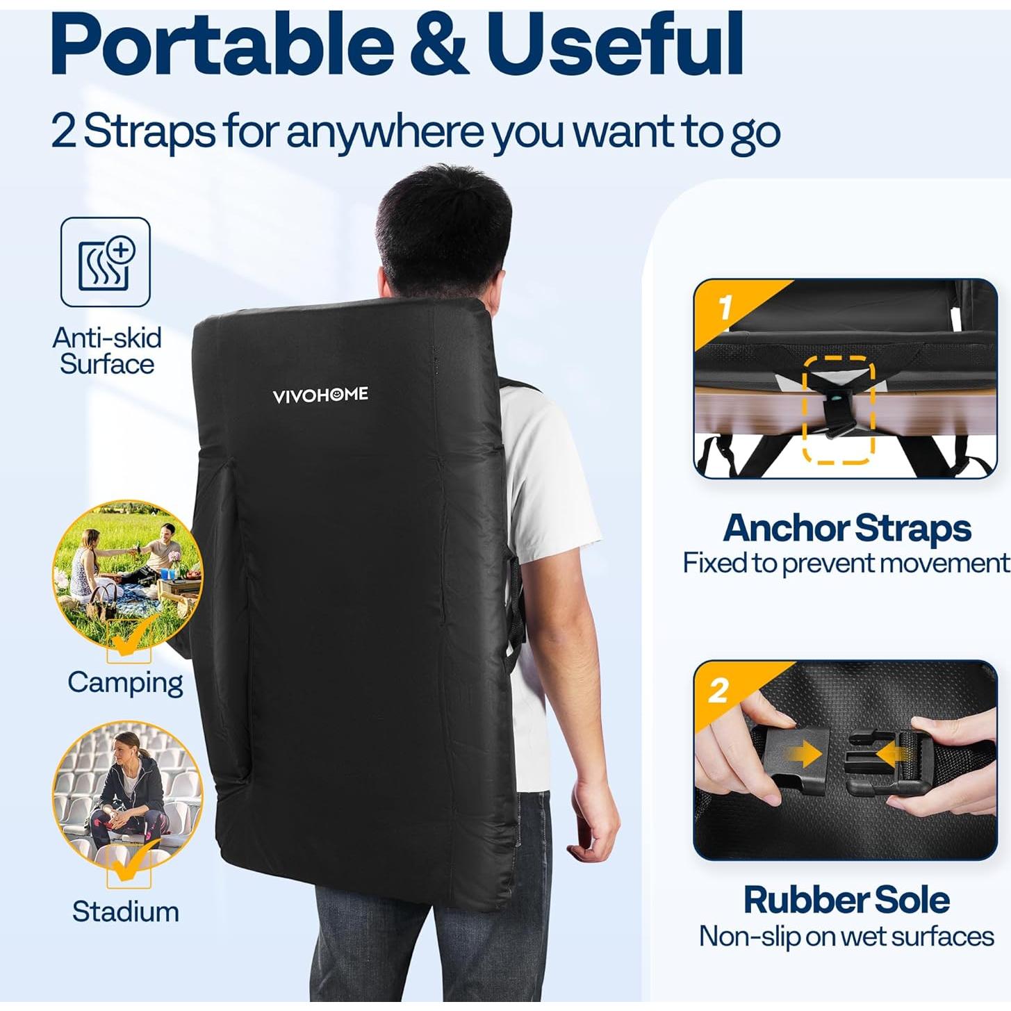 Silla de Estadio Plegable VIVOHOME 20" con Respaldo y Apoyabrazos