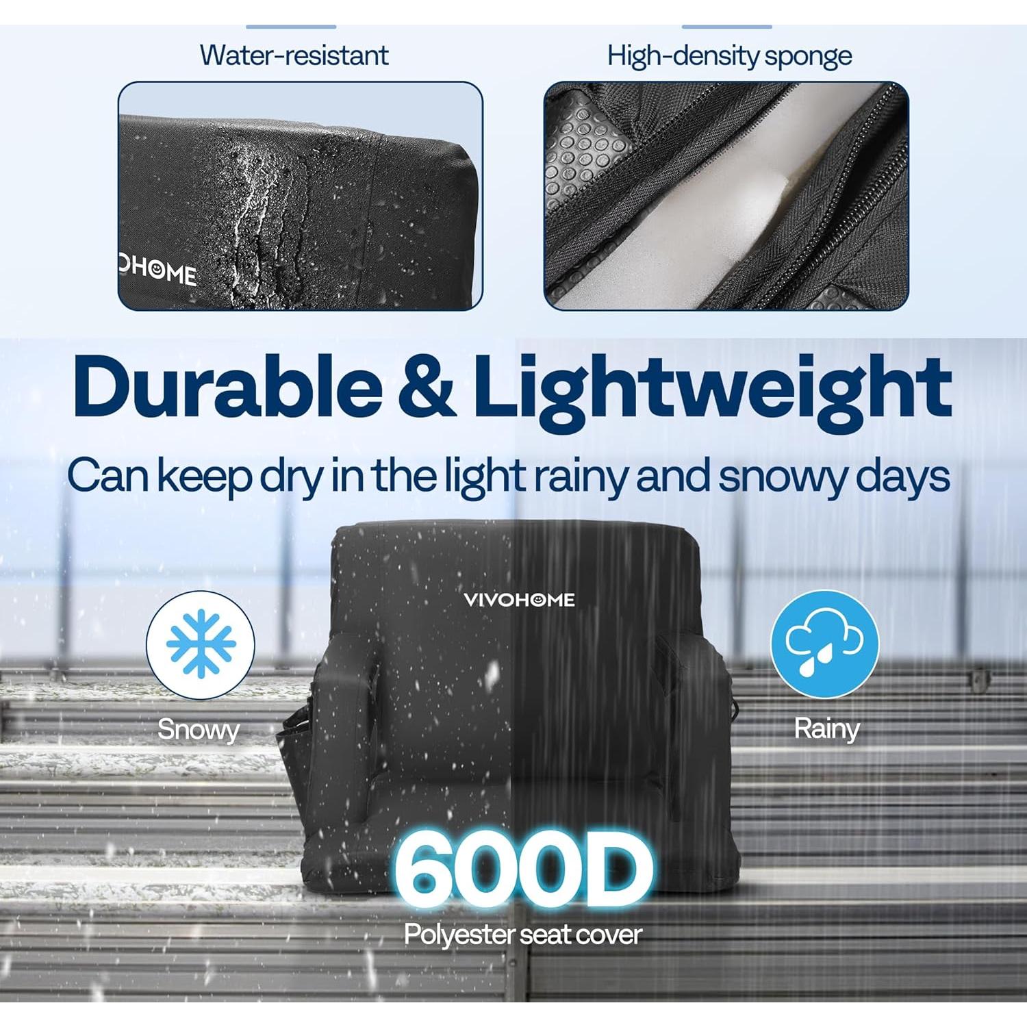 Silla de Estadio Plegable VIVOHOME 20" con Respaldo y Apoyabrazos