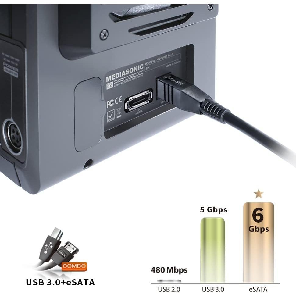 Caja de Disco Duro Mediasonic PROBOX 4 Bahías USB 3.0 eSATA