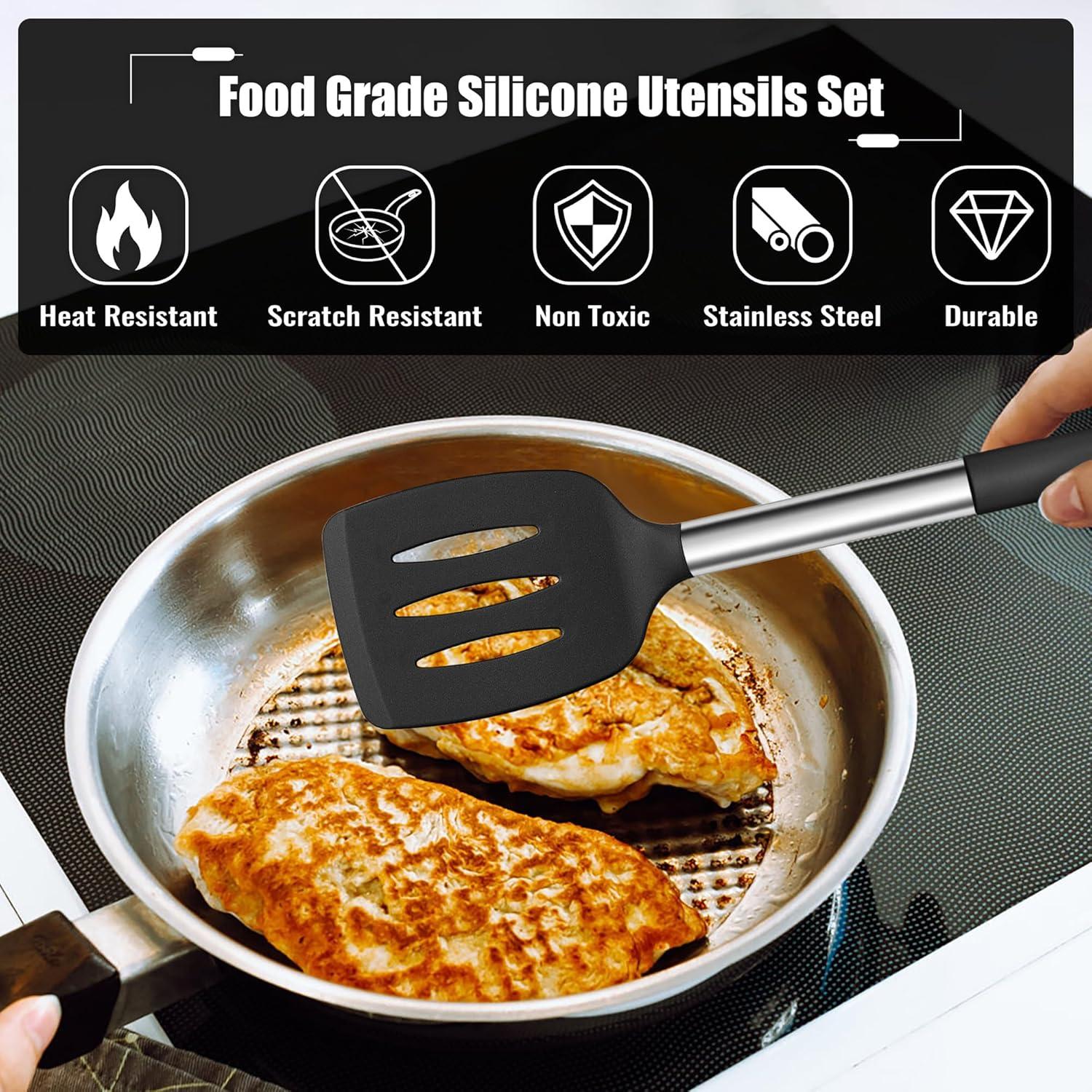 Set de Utensilios de Cocina E-far 14 Piezas Silicona y Acero Inoxidable