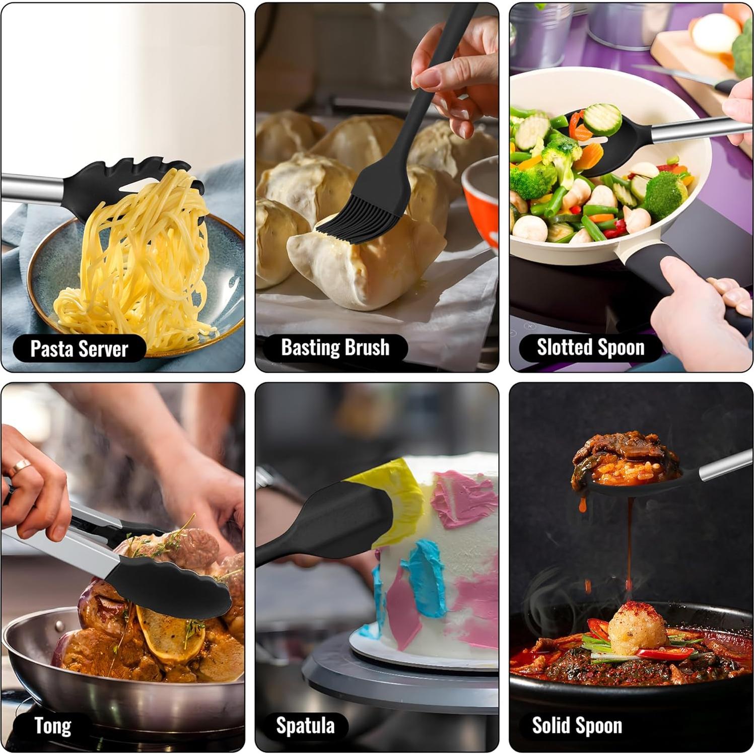 Set de Utensilios de Cocina E-far 14 Piezas Silicona y Acero Inoxidable