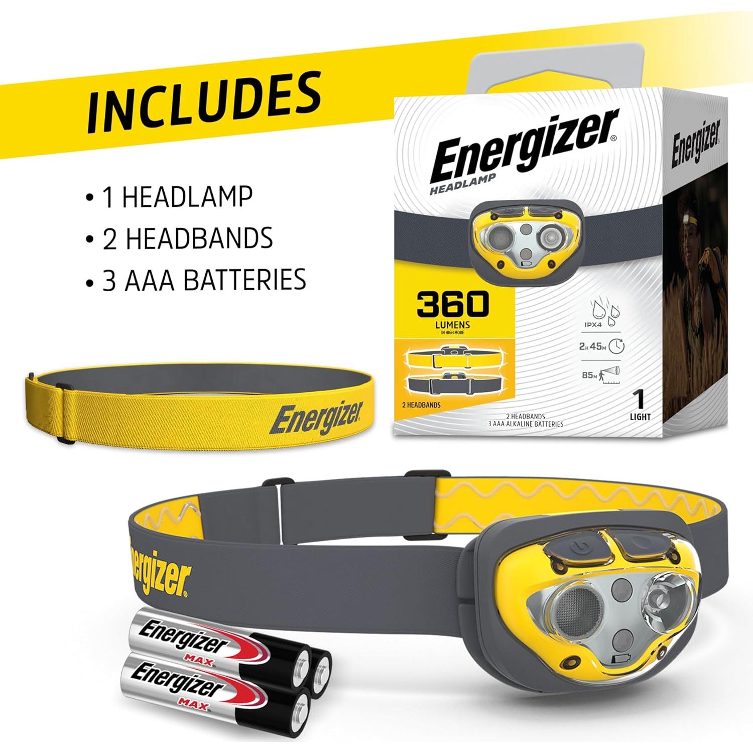 Linterna Frontal LED Energizer Amarillo Gris 360 Lúmenes