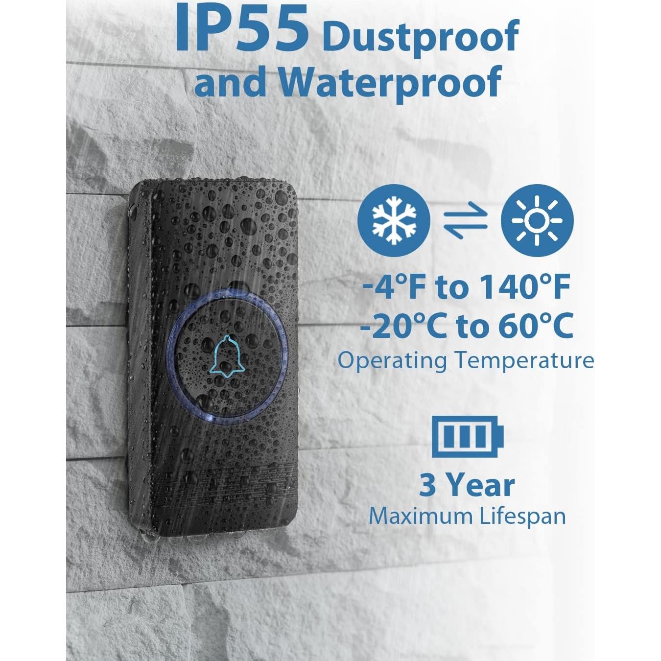 Timbre Inalámbrico AVANTEK D-3B a Prueba de Agua 396m