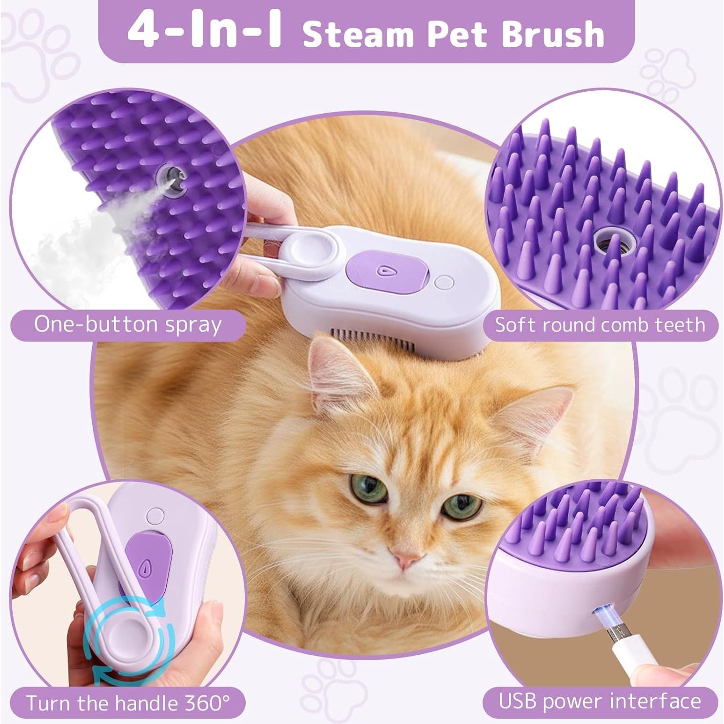 Cepillo de Vapor 4 en 1 Petayouj para Gatos y Perros - Naranja