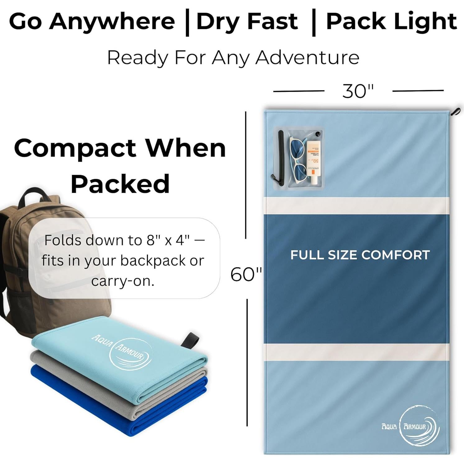 Toalla de Playa Go Anywhere Aqua Armour - Secado Rápido 76x152 cm