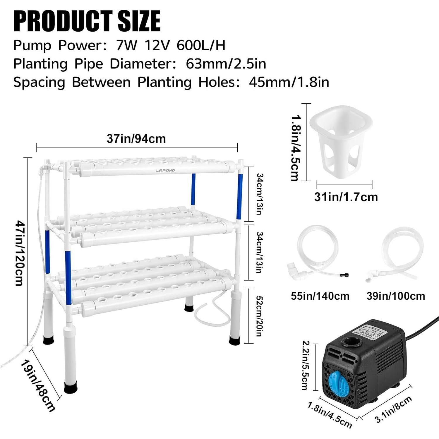 Kit Hidropónico Mejorado LAPOND 108 Sitios para Cultivo Interior/Exterior