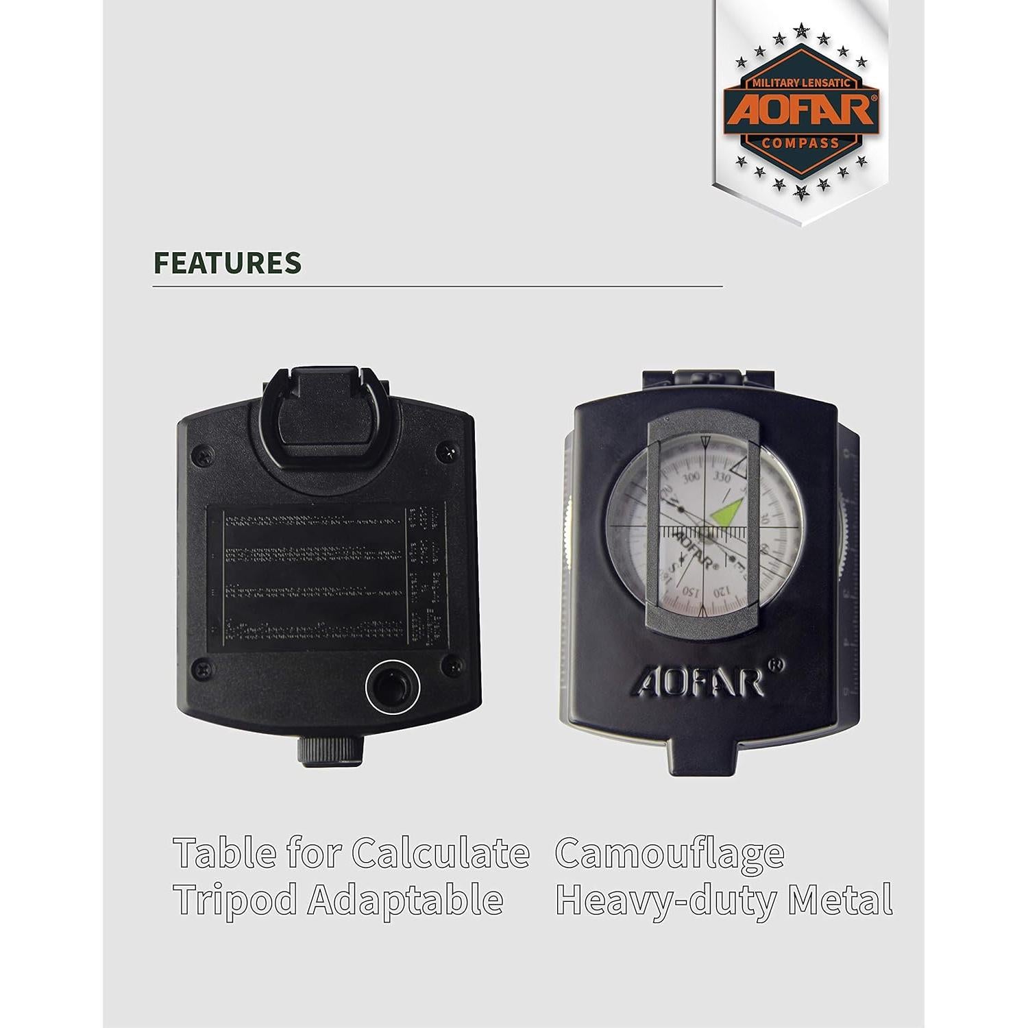 Brújula Militar AOFAR AF-4580 Impermeable y Compacta