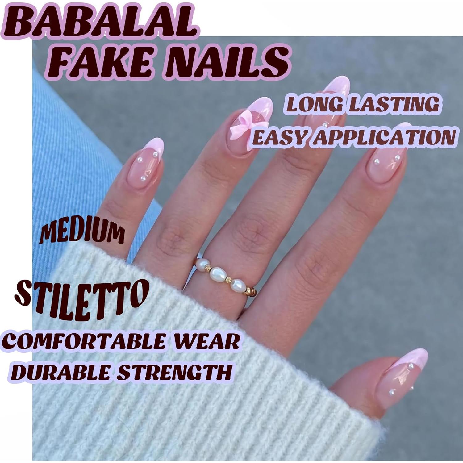 Uñas Postizas Medianas BABALAL Almendra Rosa 24 Piezas