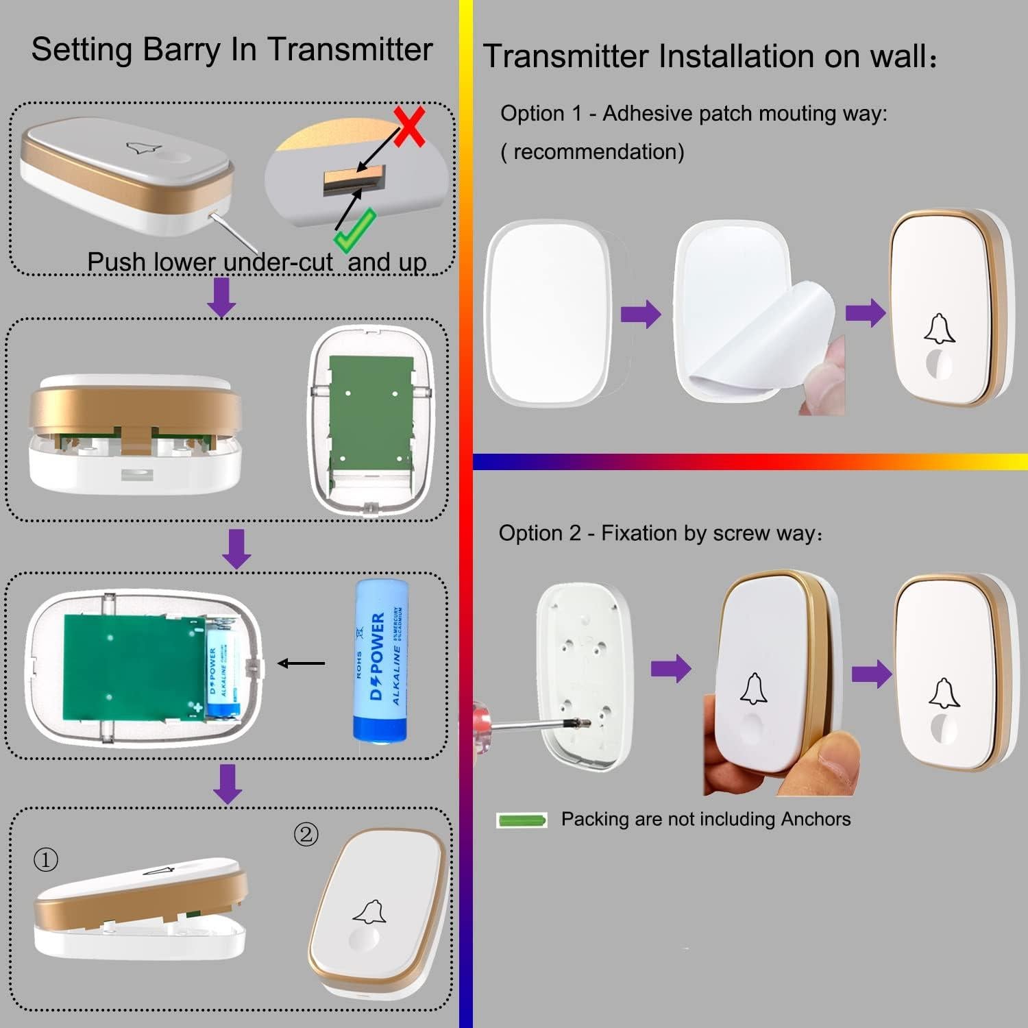 Timbre Inalámbrico AKK 1000 pies 52 Tonos 5 Niveles de Volumen