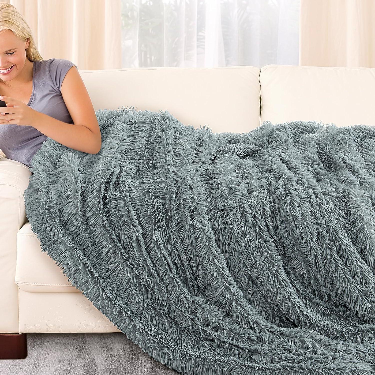 Manta de Piel Sintética TOONOW 178x198cm Azul Grisáceo