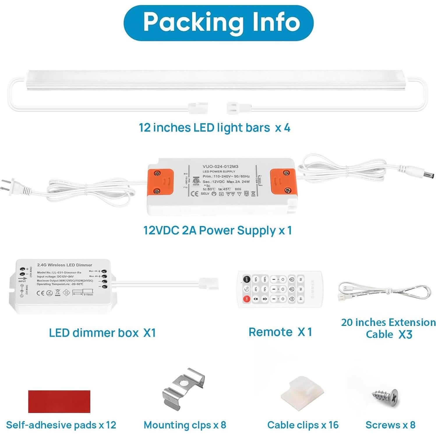 Luces Bajo Gabinete Litever 21W Regulables con Control Remoto