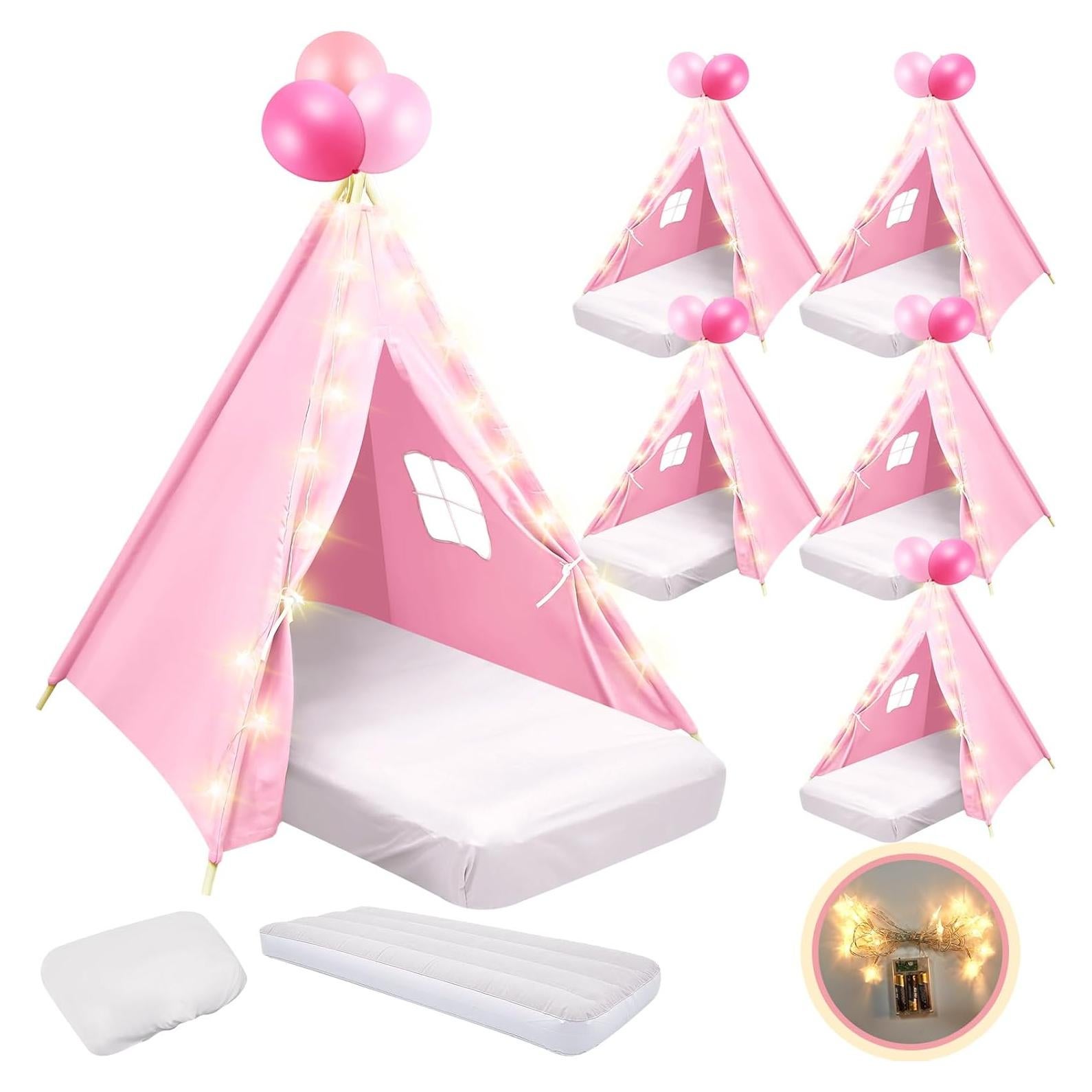 Paquete de 6 Tiendas Teepee Rosa Claro Lemosae con Colchón