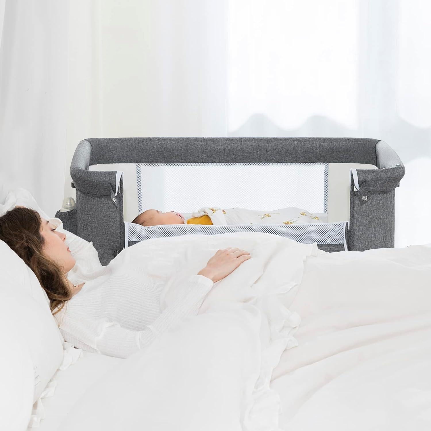 Cuna Lateral para Bebés Ihoming Ajustable 74.9-90.2 cm Gris