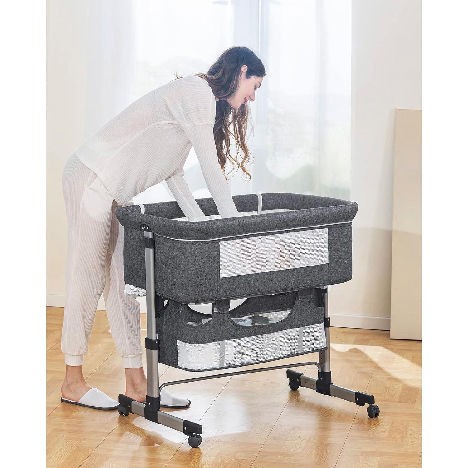 Cuna Lateral para Bebés Ihoming Ajustable 74.9-90.2 cm Gris