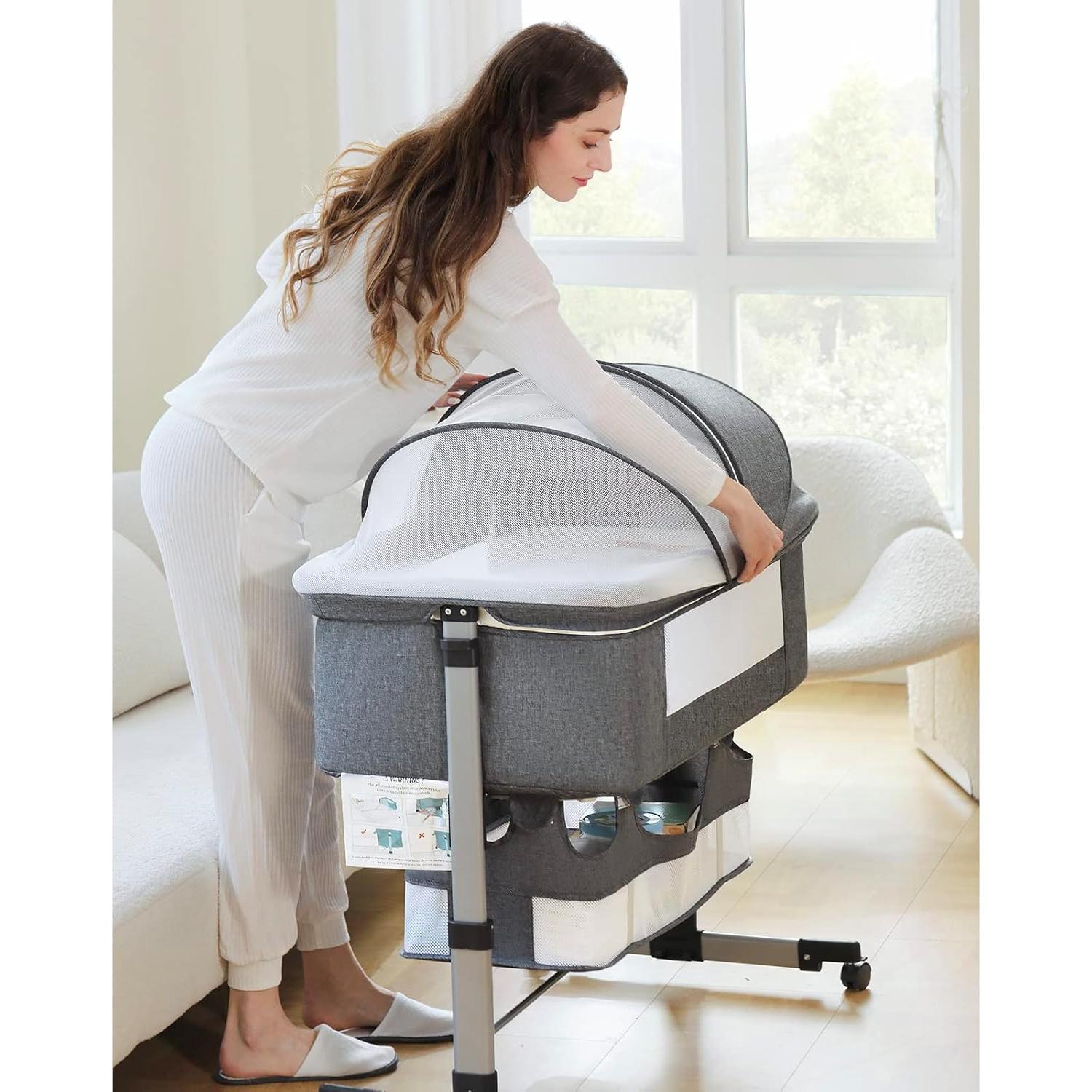 Cuna Lateral para Bebés Ihoming Ajustable 74.9-90.2 cm Gris