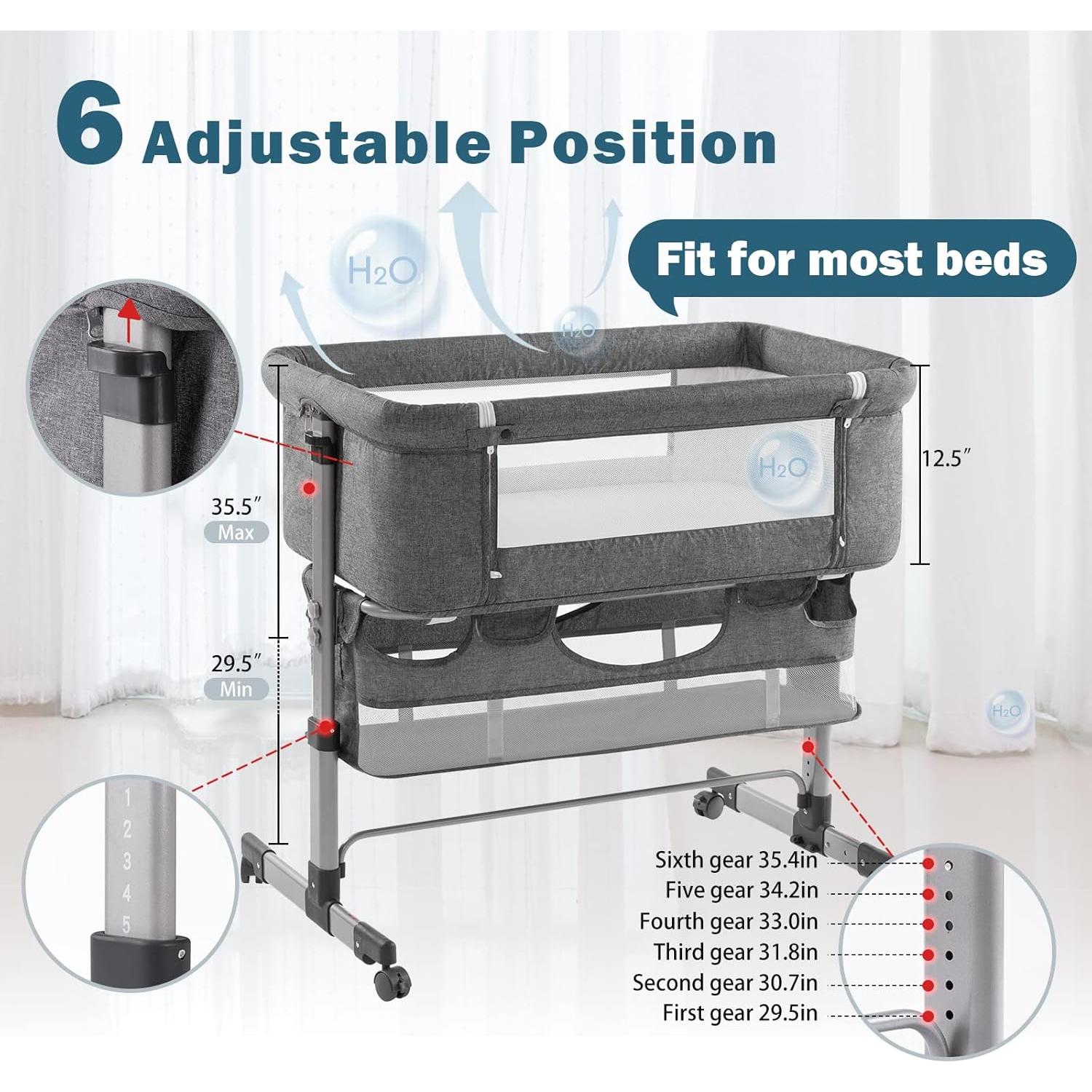 Cuna Lateral para Bebés Ihoming Ajustable 74.9-90.2 cm Gris