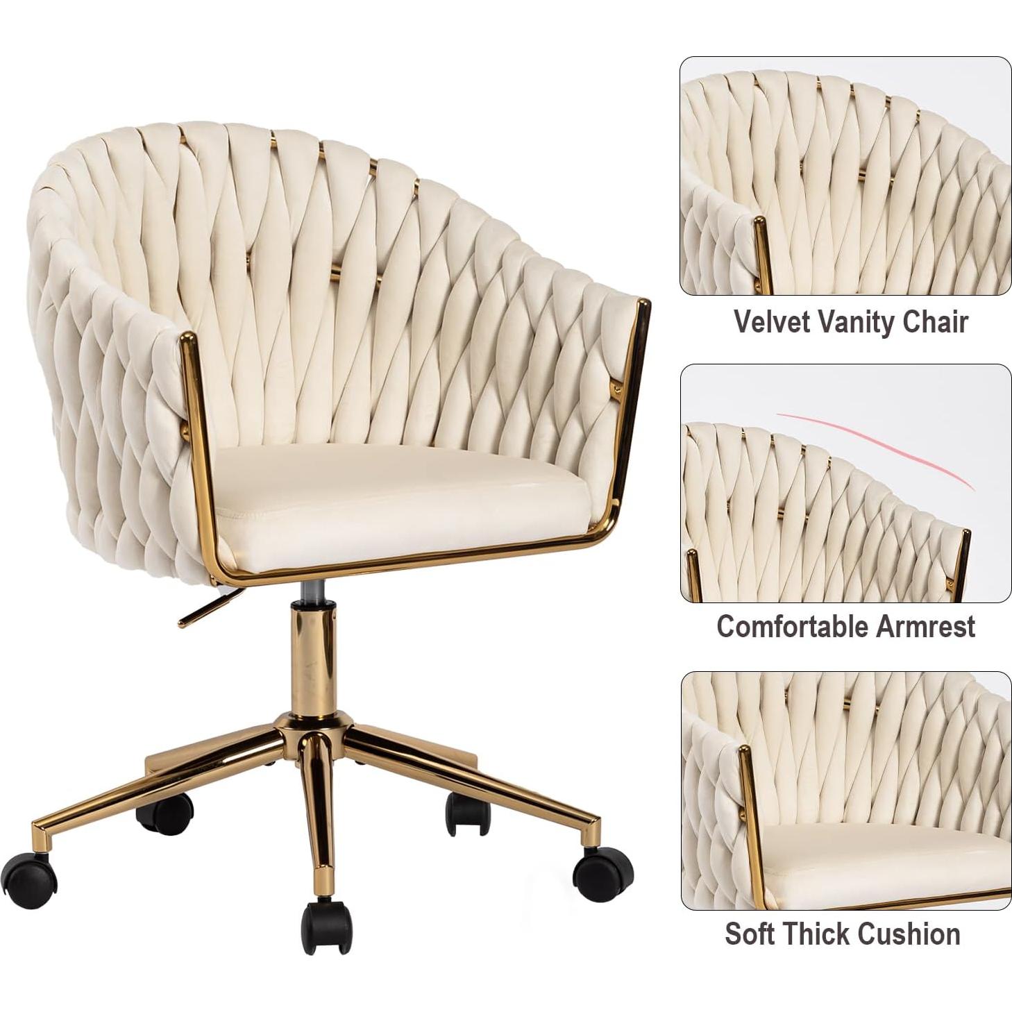 Silla de Oficina Comermax de Terciopelo Beige Ajustable