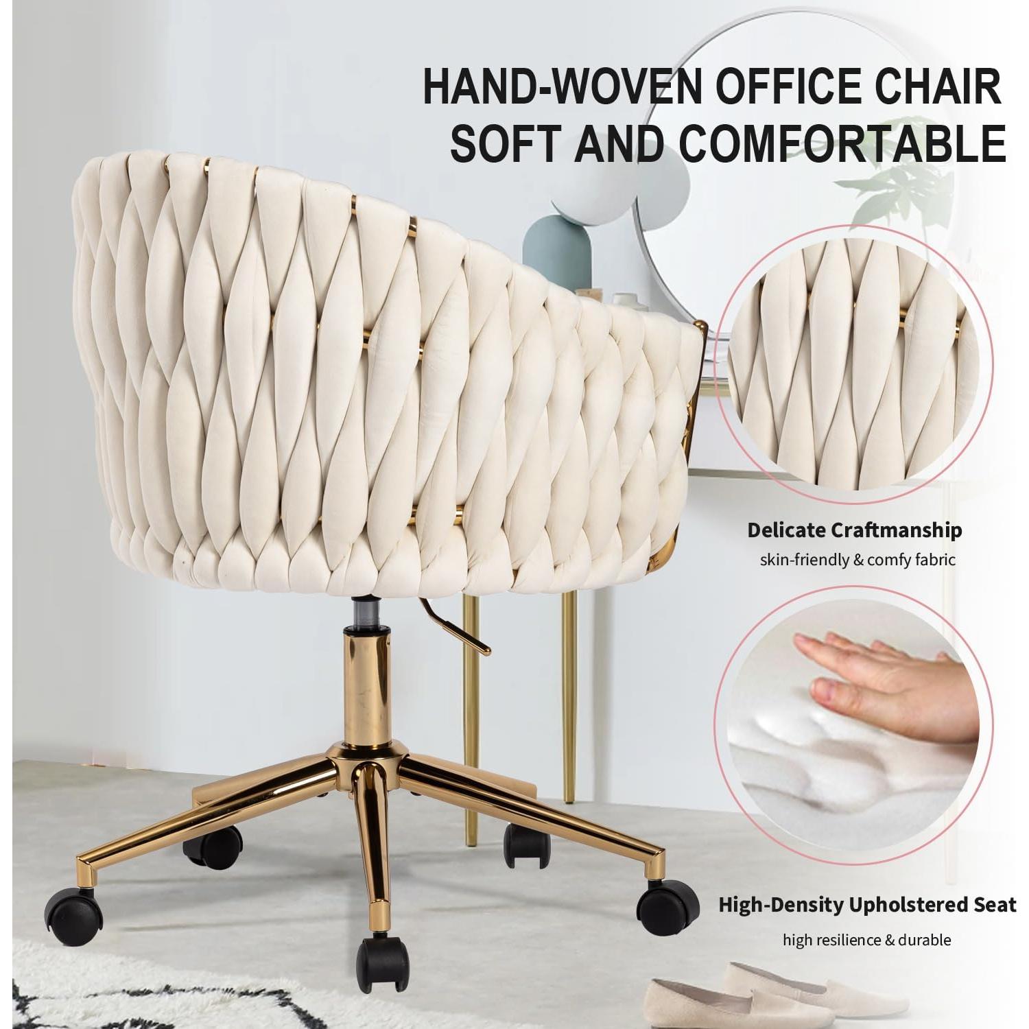 Silla de Oficina Comermax de Terciopelo Beige Ajustable