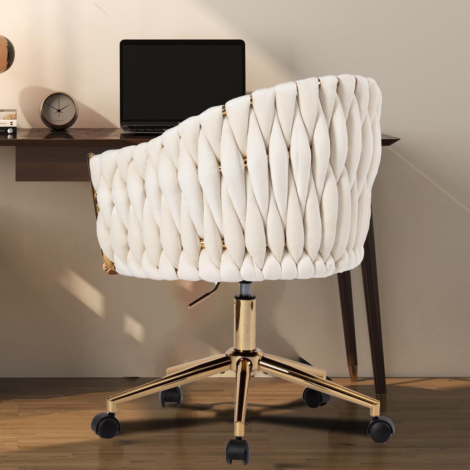 Silla de Oficina Comermax de Terciopelo Beige Ajustable