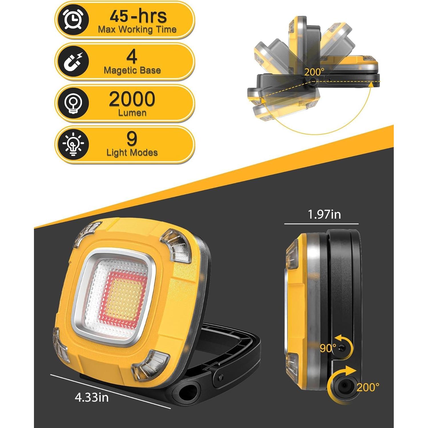 Luz de Trabajo Recargable 2000LM StoneBrook 6000mAh IPX5