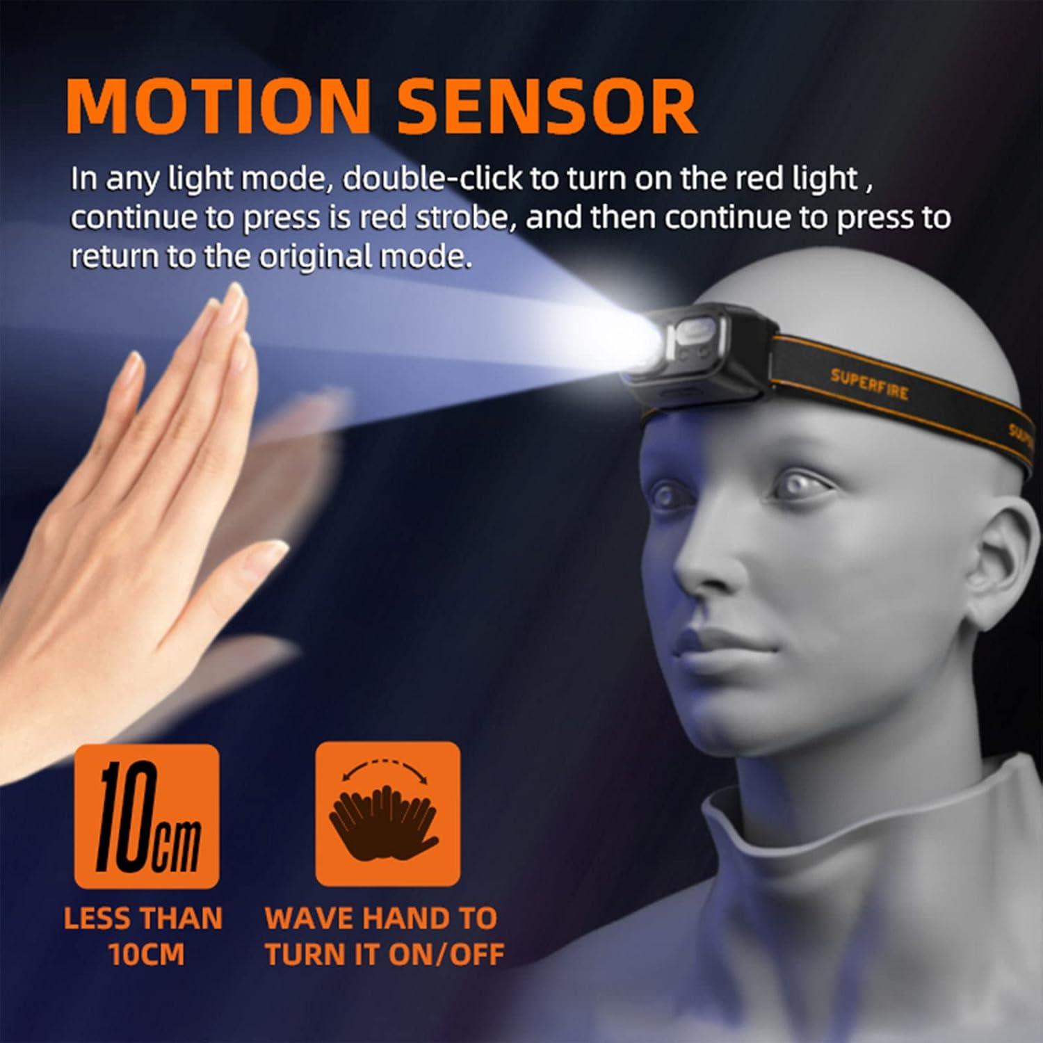 Linterna Frontal Recargable SuperFire HL23-S 800 Lúmenes IP44