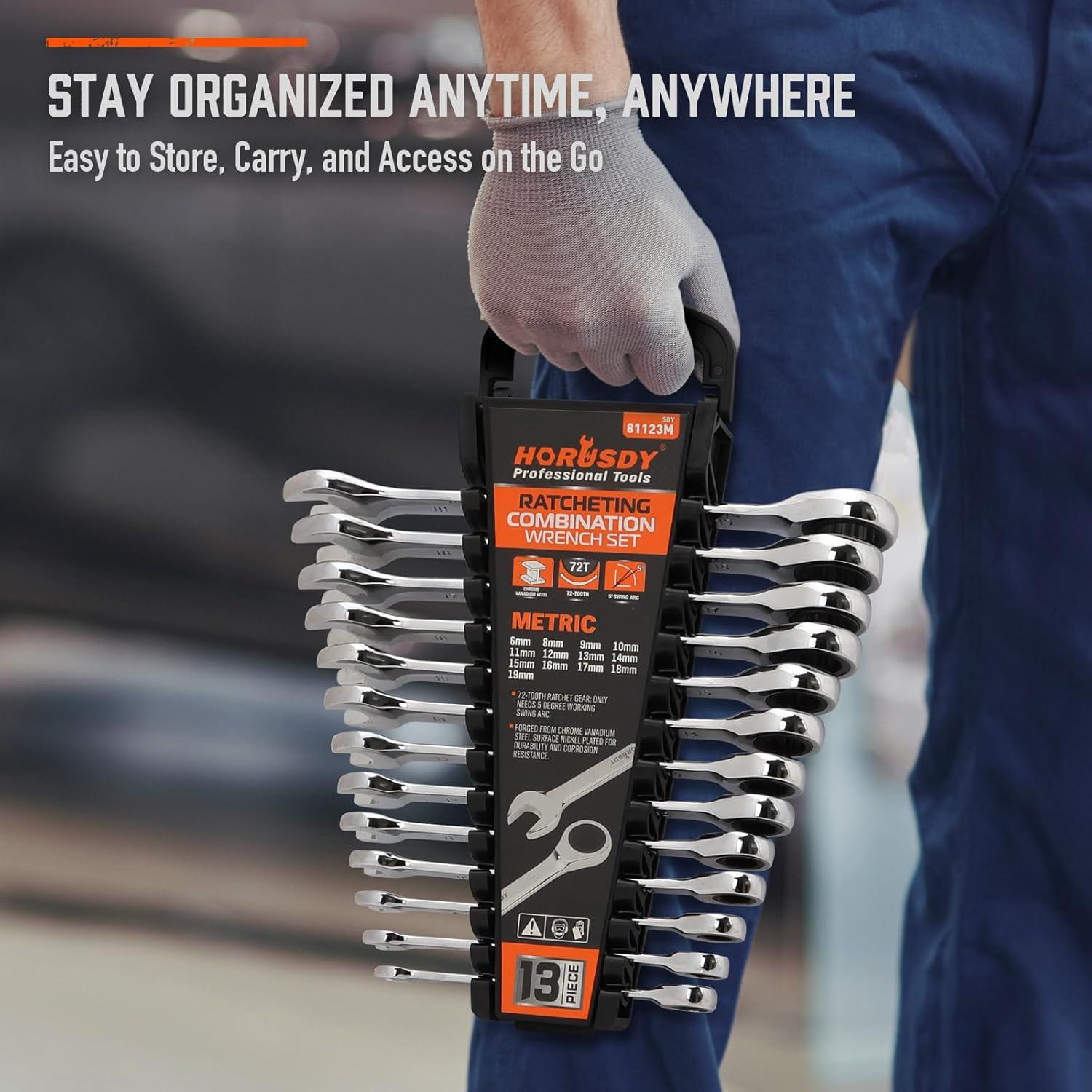 Juego de Llaves de Carraca 13 Piezas HORUSDY Acero 6-19mm