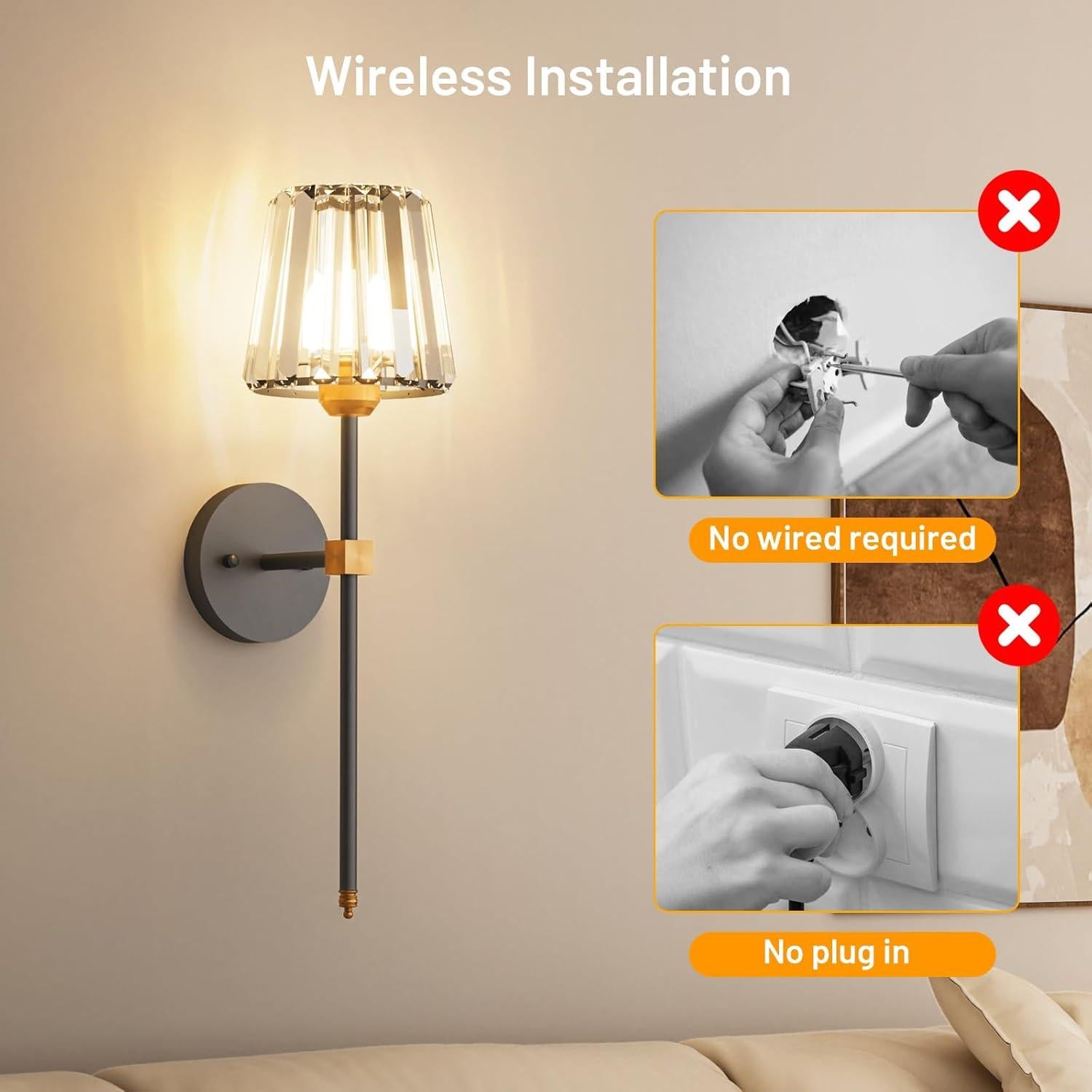 Juego de 2 apliques de pared recargables L.JUJAM negro y dorado