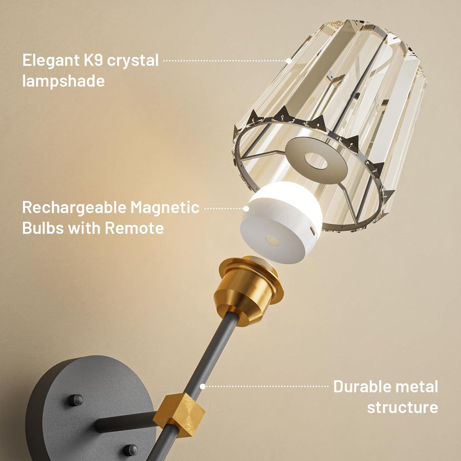 Juego de 2 apliques de pared recargables L.JUJAM negro y dorado