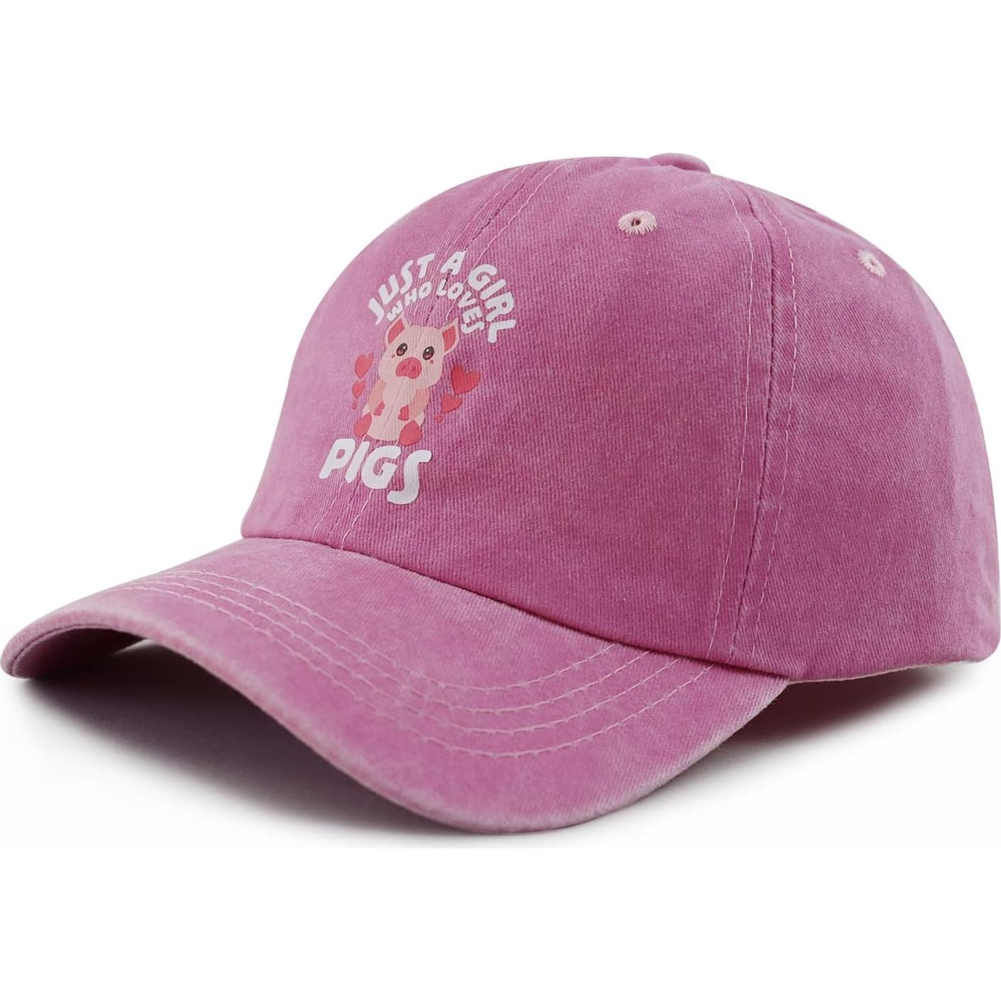 Gorra de béisbol ajustable para niñas 3-10 años - Cerdo Rosa