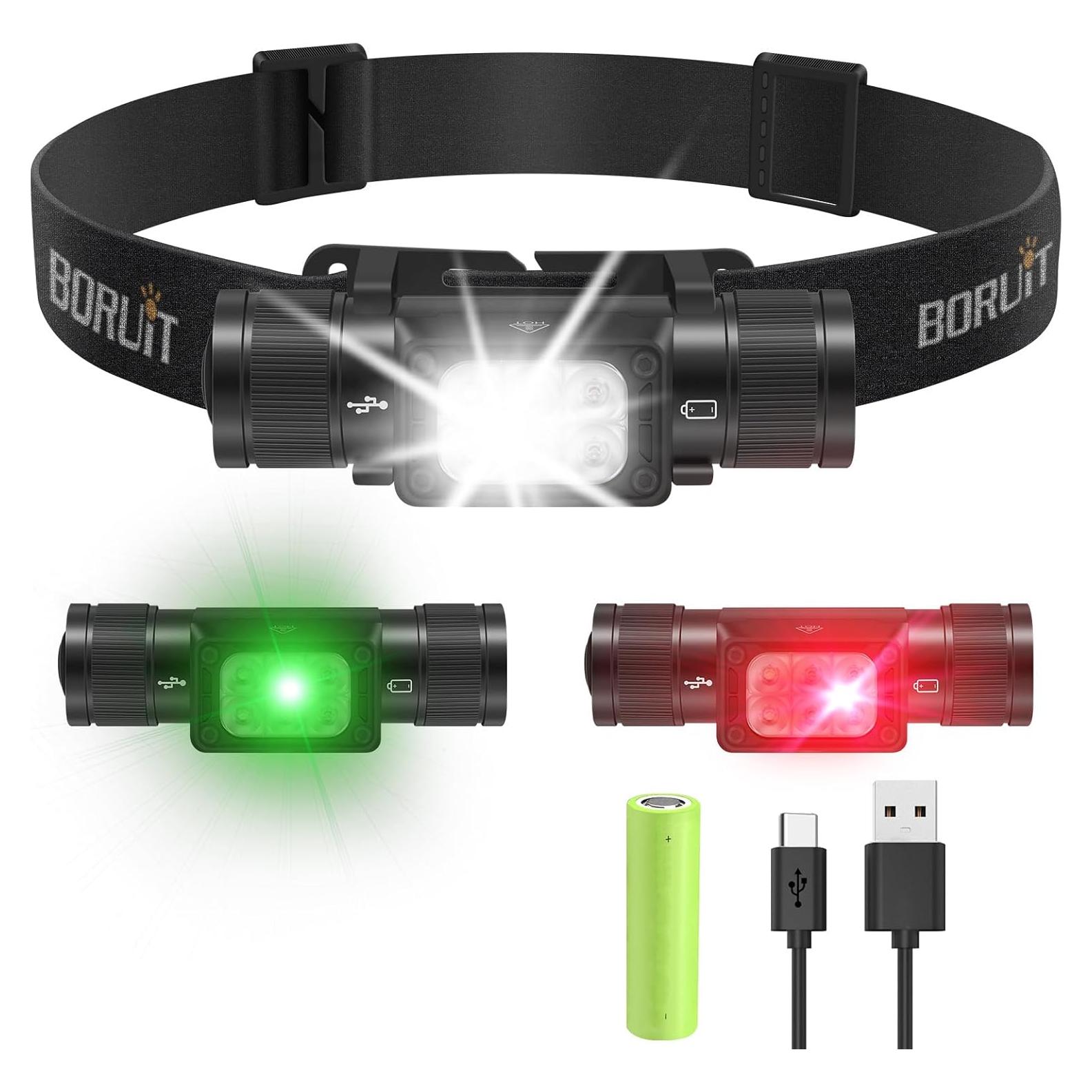 BORUIT Linterna Frontal HP360 Recargable 2000lm 7 Modos