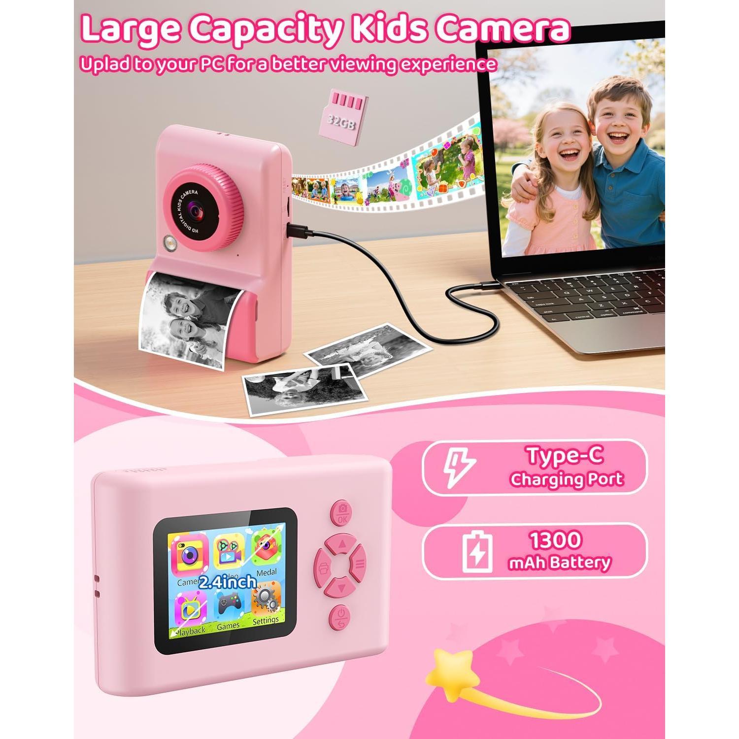 Cámara Instantánea Usteetic P86 Rosa 20MP Video 1080P