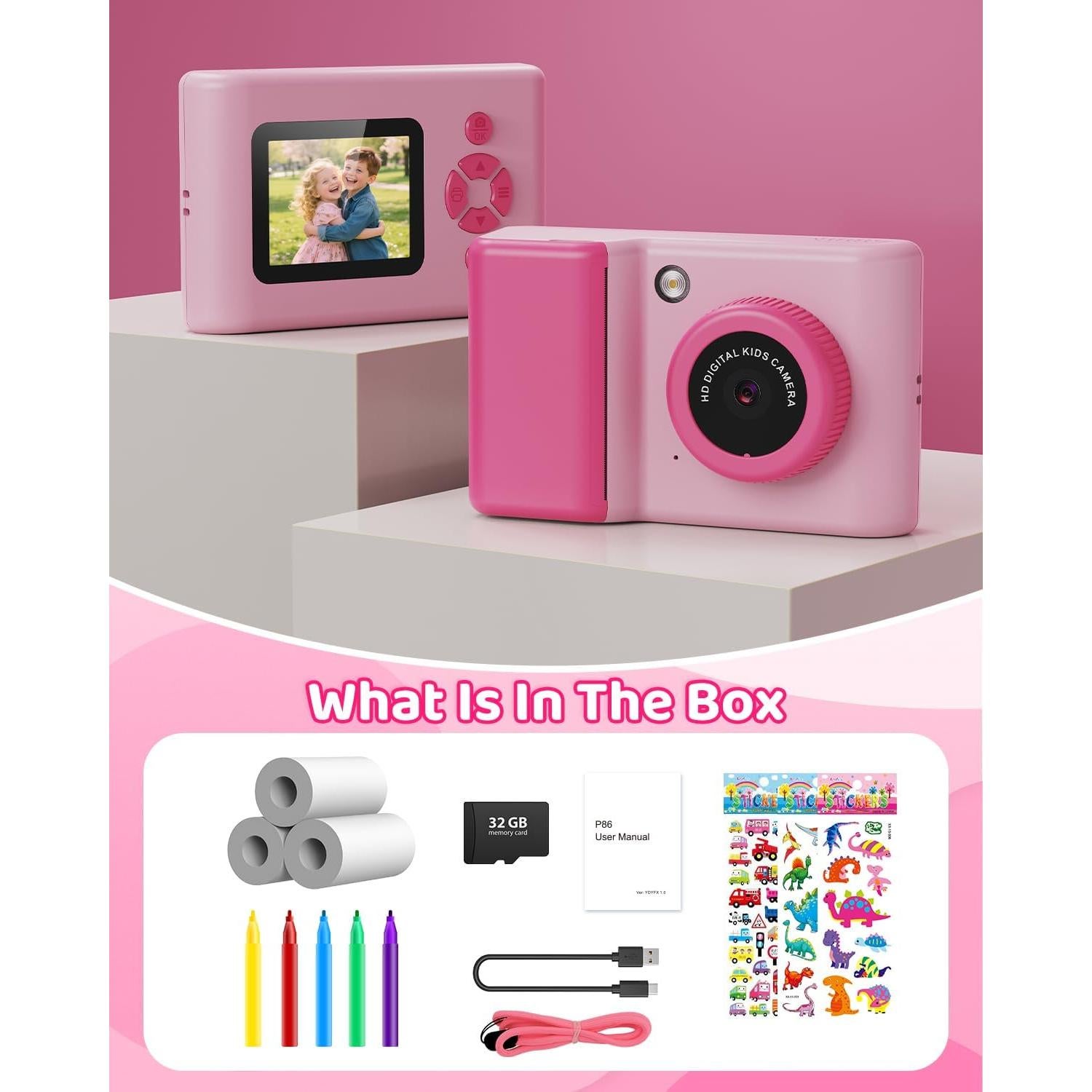 Cámara Instantánea Usteetic P86 Rosa 20MP Video 1080P