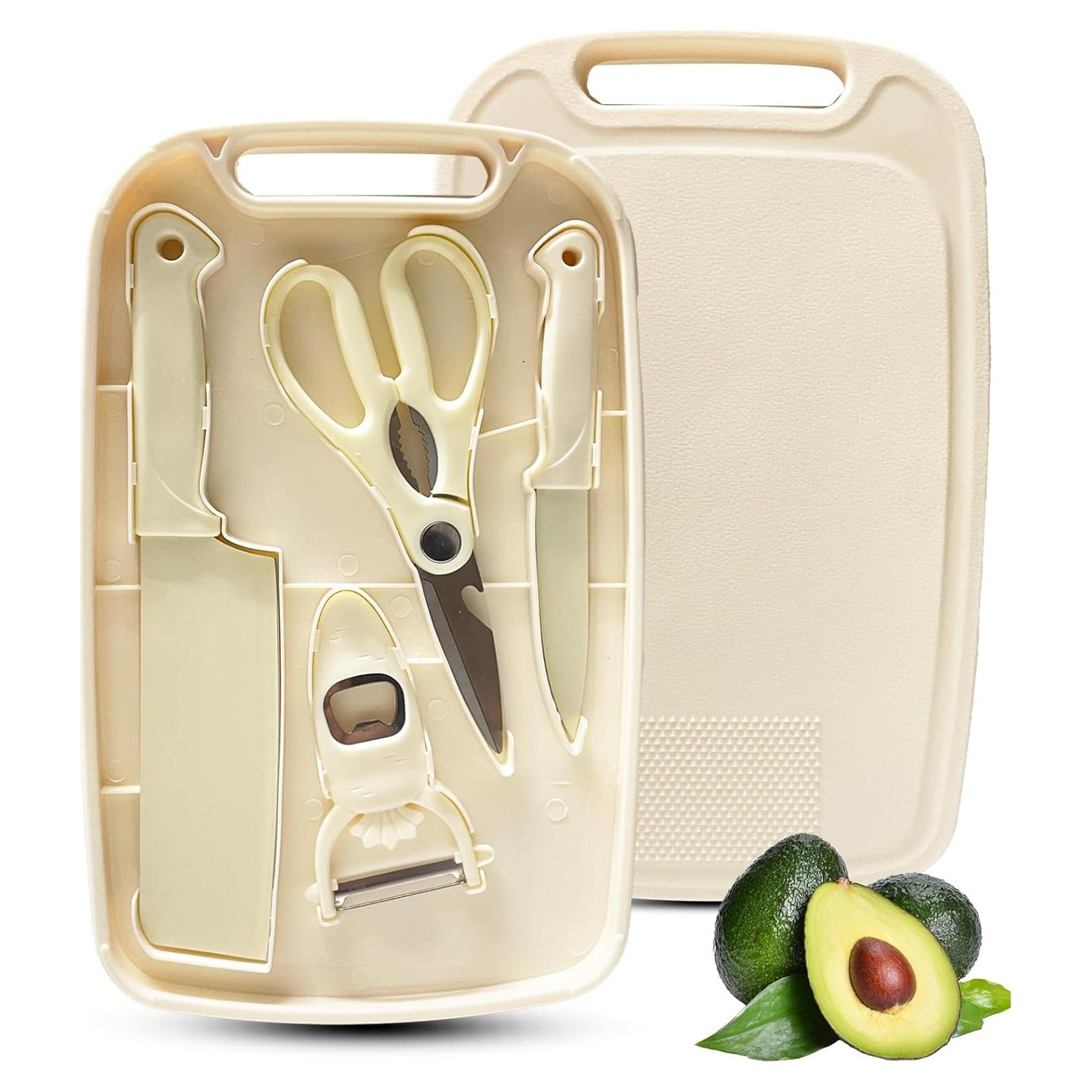 Juego de Tabla de Cortar y Cuchillos WEISHEHUG 5 en 1 Beige