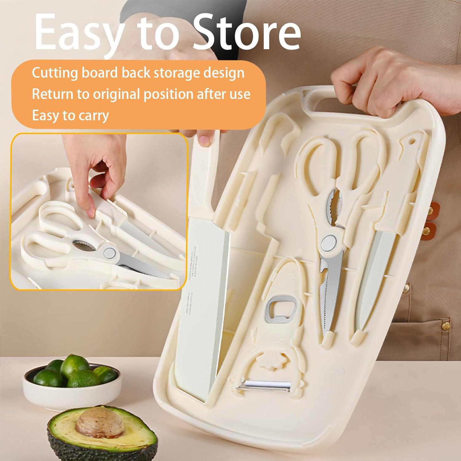 Juego de Tabla de Cortar y Cuchillos WEISHEHUG 5 en 1 Beige