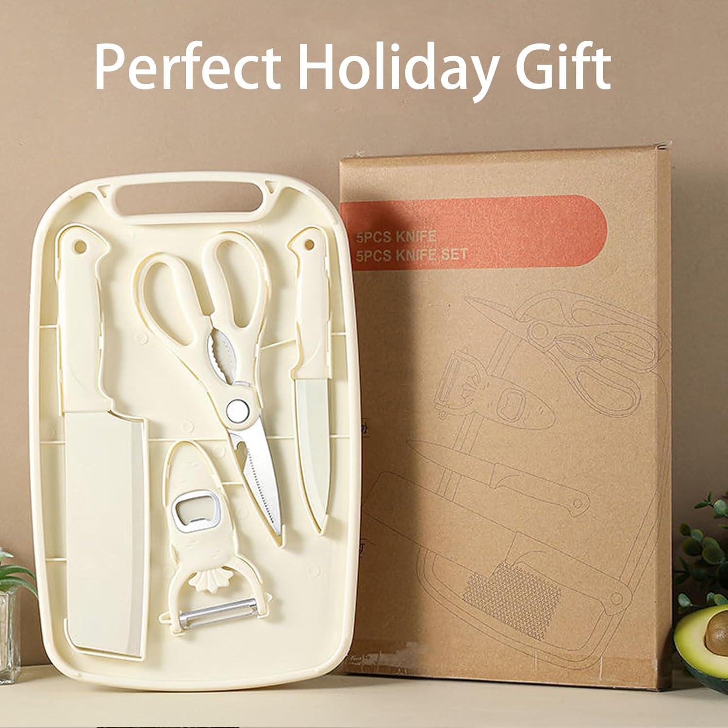 Juego de Tabla de Cortar y Cuchillos WEISHEHUG 5 en 1 Beige