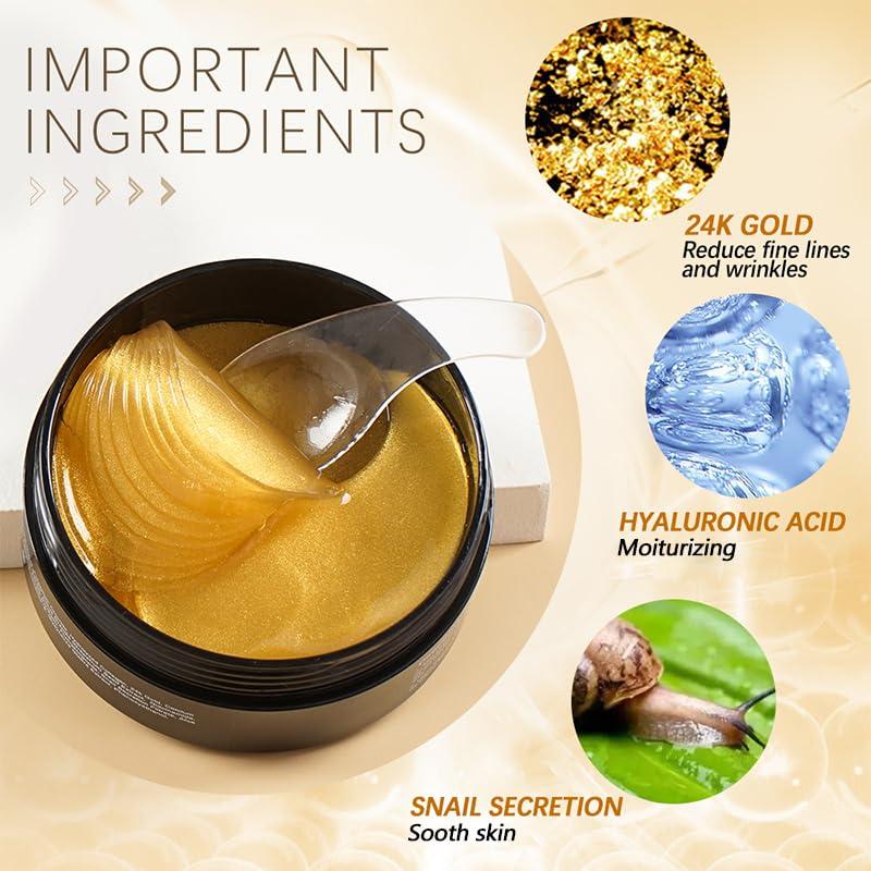 Parche de Ojos LIYALAN 24K Hidratante 60 Pcs Antienvejecimiento