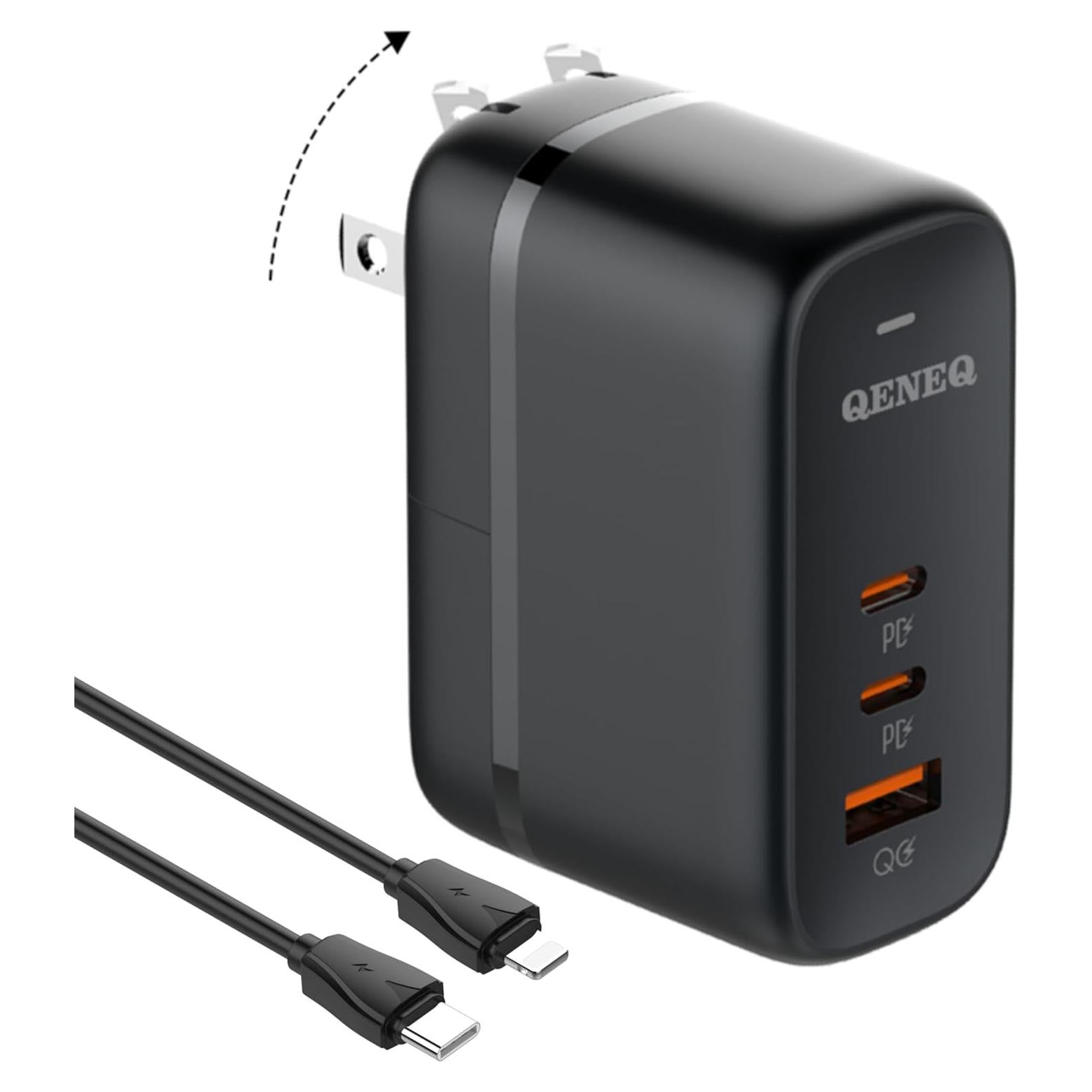 Cargador Rápido USB C 65W GaN LDNIO Q366 con Cable Lightning